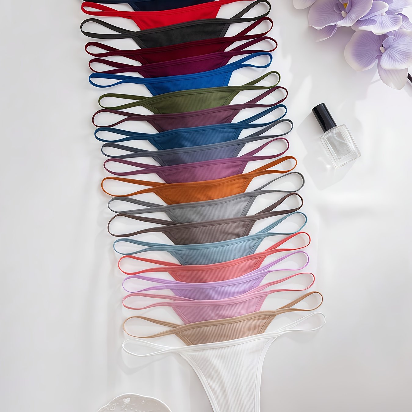 Image of 7pcs Set Of Women's Ribbed Thong Panties In Random Colors, Soft And Comfortable Elastic Underwear, Women's Lingerie And Panties, Suitable For Autumn And Winter Wear