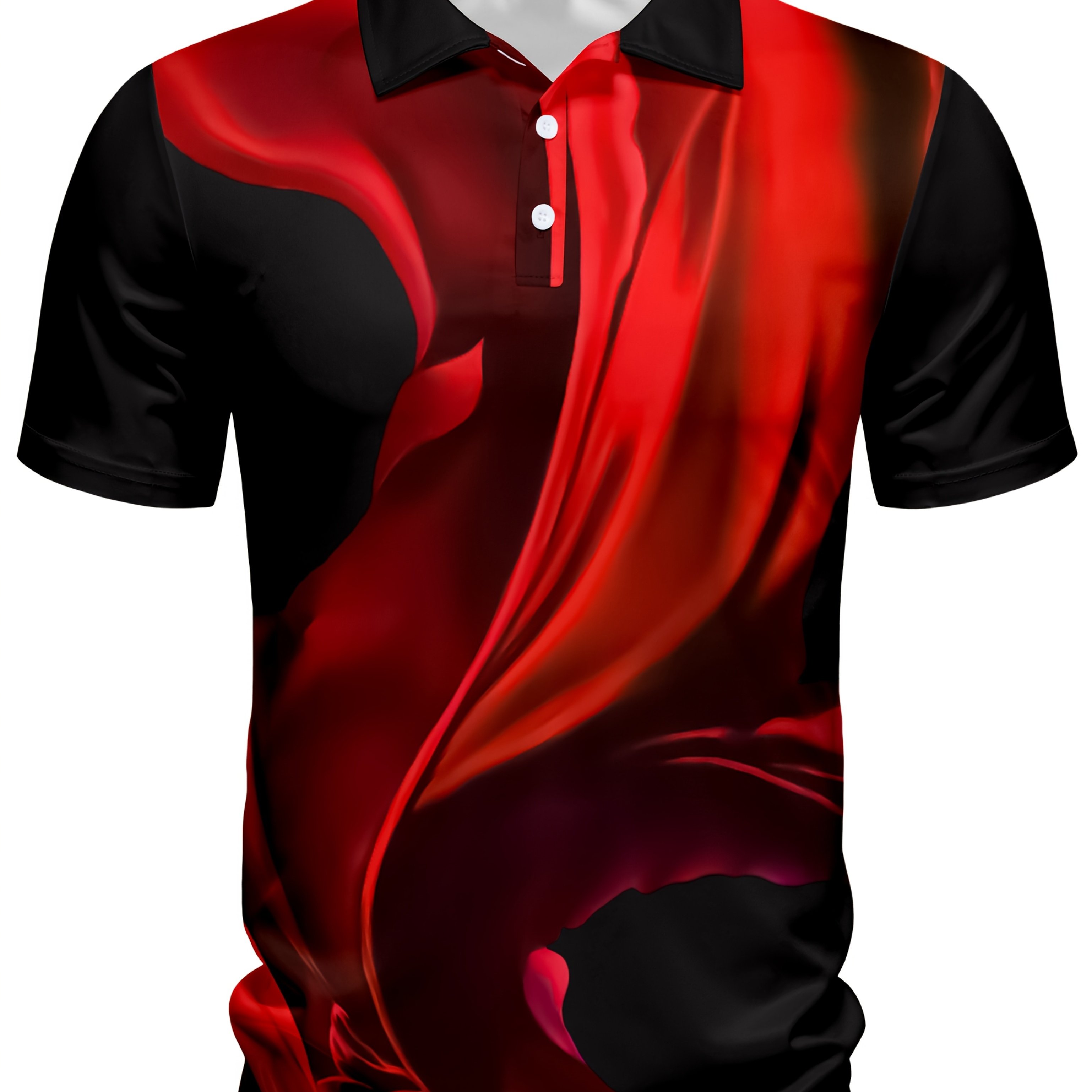TEMU Men's Casual Lapel Shirt Black And Red Contrast Gradient Full Print Ribbon Texture And Light And Shadow Details Light Luxury Party Daily