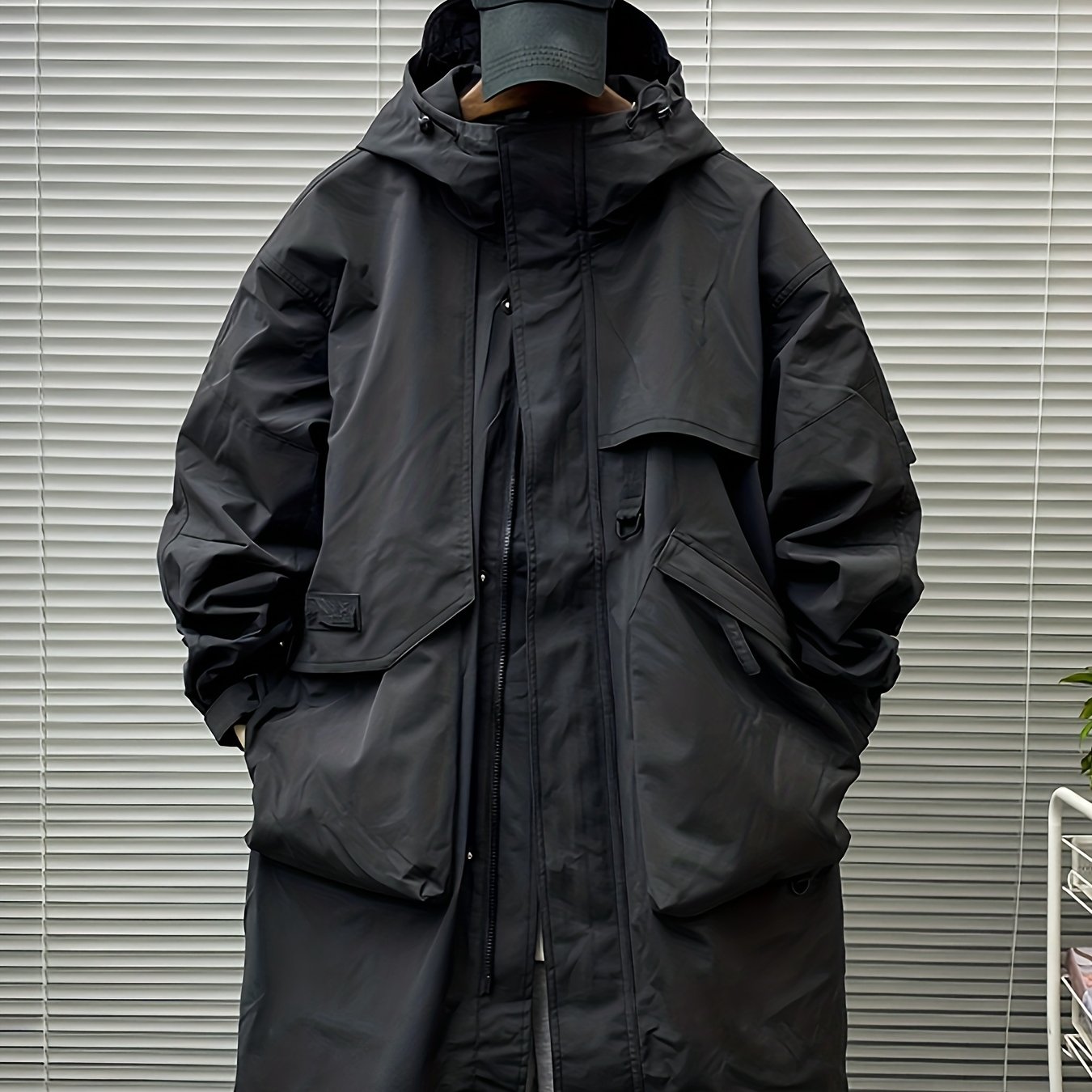 Image of Spring Autumn Trendy Brand Cargo Style Men's Mid-length Loose Outdoor Windproof Hooded Shell Jacket Korean Style Coat Outerwear