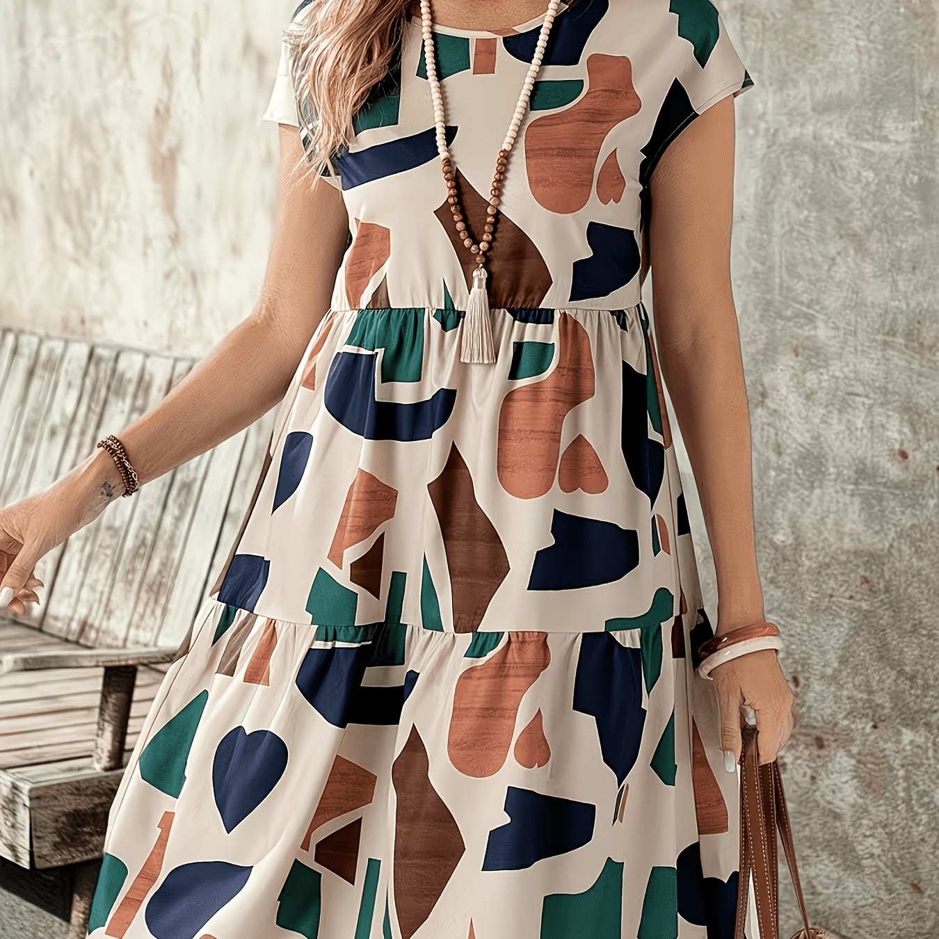 TEMU Women's Casual A-line Dress With Abstract Geometric Pattern