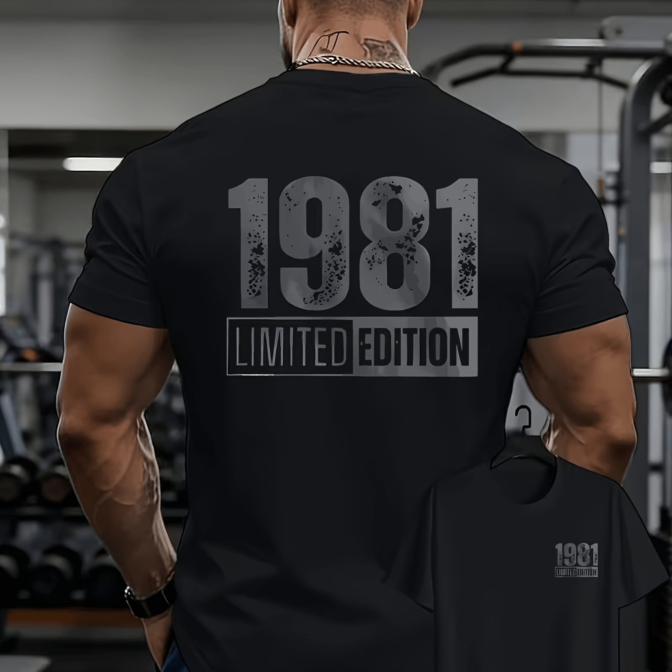 TEMU Men's Vintage 1981 Edition T-shirt - Distressed Retro Number Print Crew Neck Short Sleeve, Breathable Loose Suitable For Gym, Casual Wear &