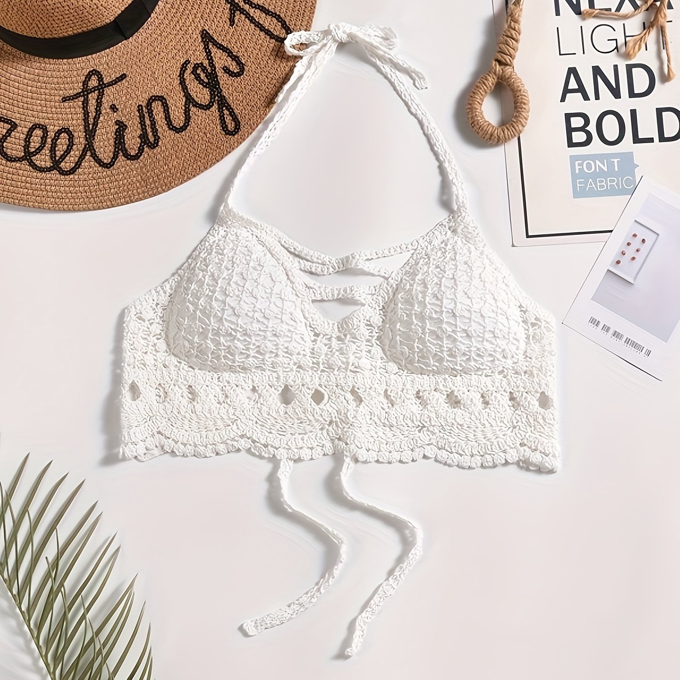 Plain Hollow Crochet Bohemian Top Halter Backless Paddings - Temu