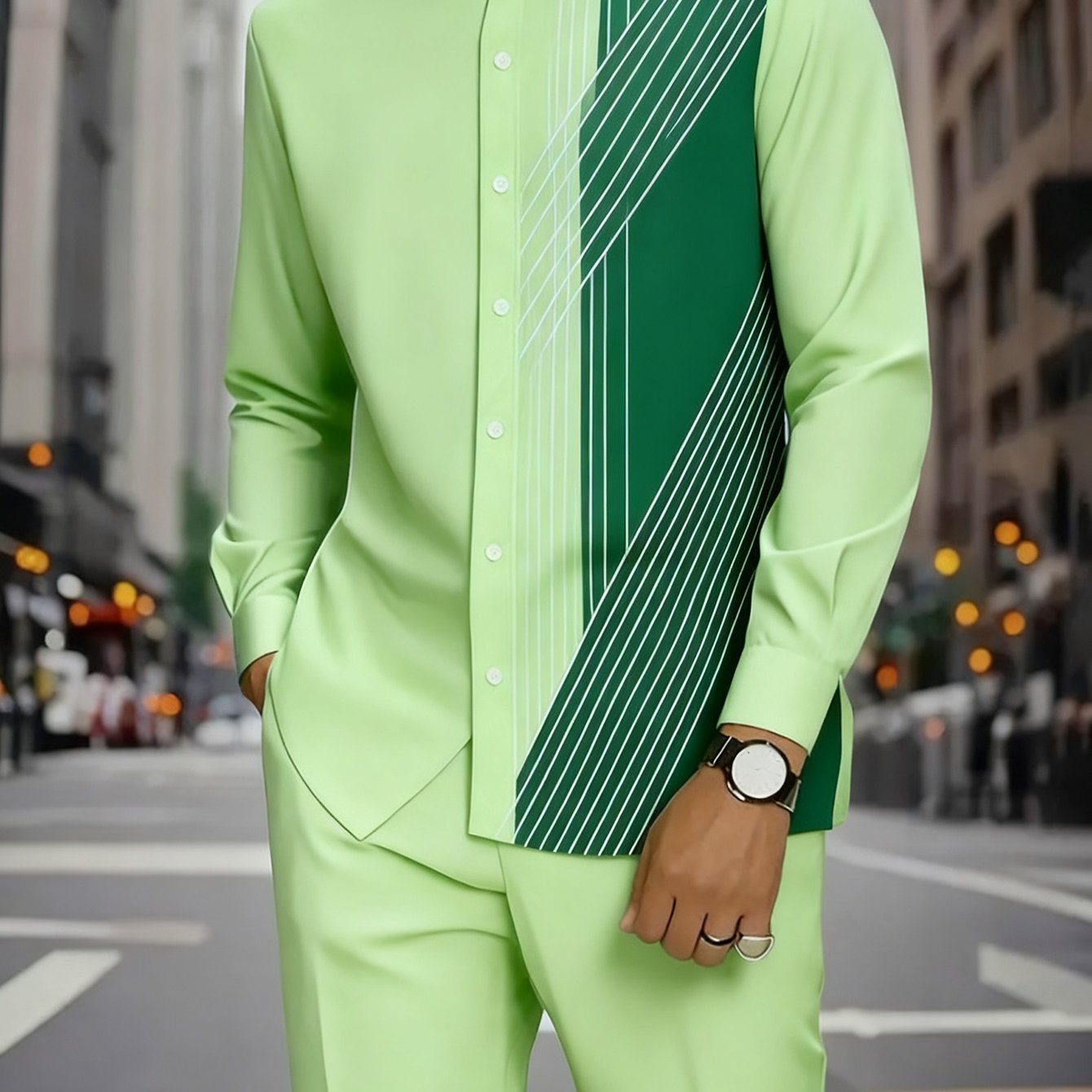 Men's Stand Collar Shirt Set - Breathable Light Beige Fabric, Bright Colors With Luxury , Suitable For Office//gifts