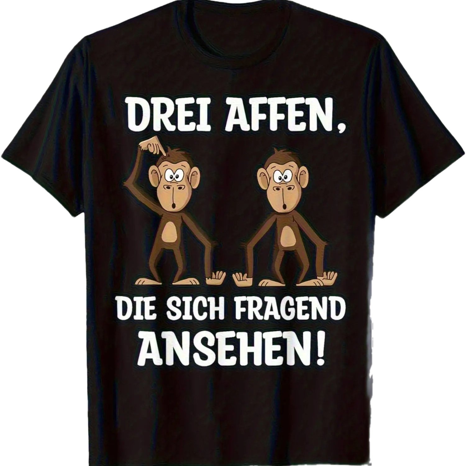 Image of Men's Vintage German Saying T-shirt With 3 Monkeys Humorous 'drei Affen' - Bohemian Style Short-sleeve Crew Neck Shirt, Machine Washable Regular Fit Suitable For Wear, German Apparel For