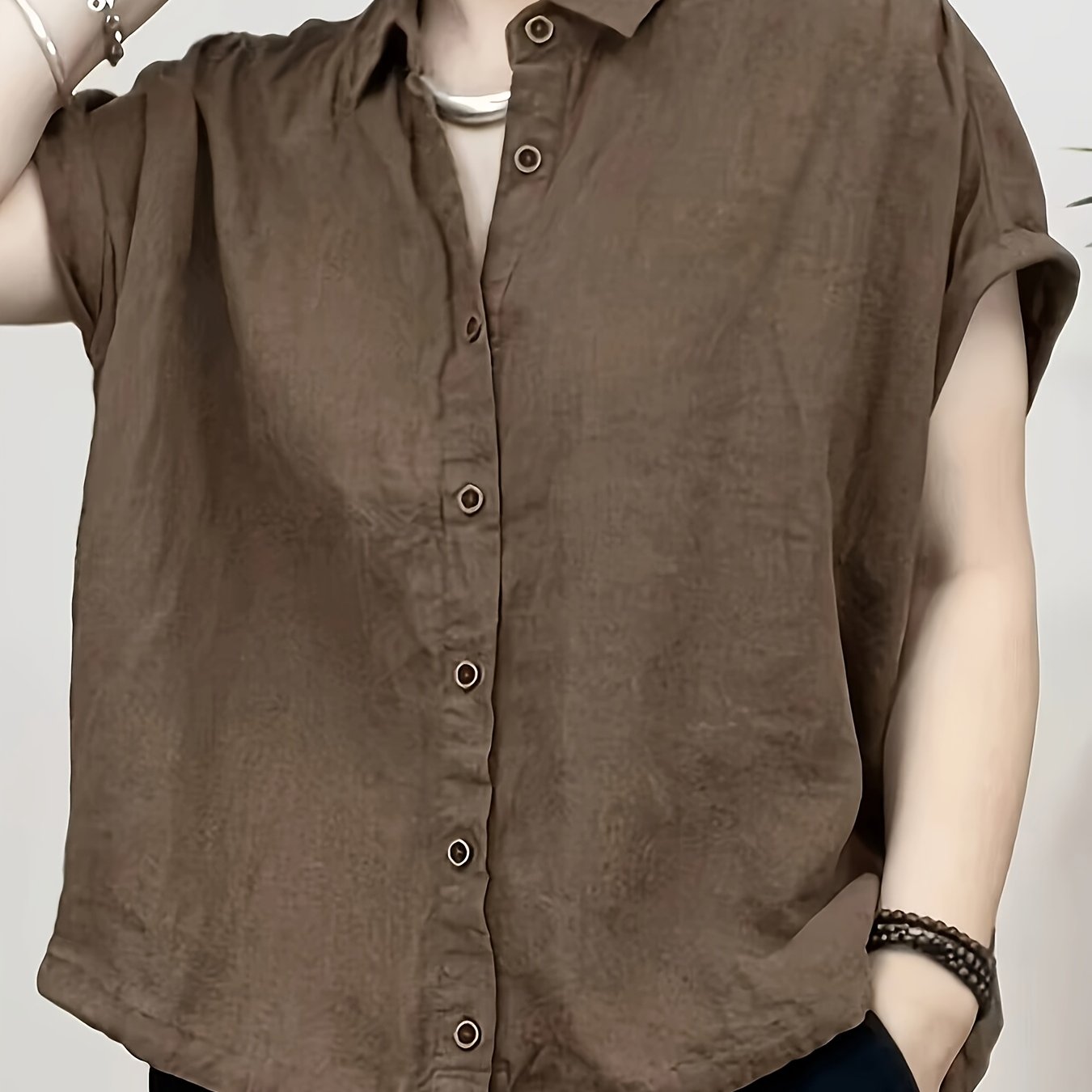 TEMU High-end Women's And Mother's Top 2026 New Summer Drawstring Loose Lightweight Trendy Fashion Short Sleeve Shirt