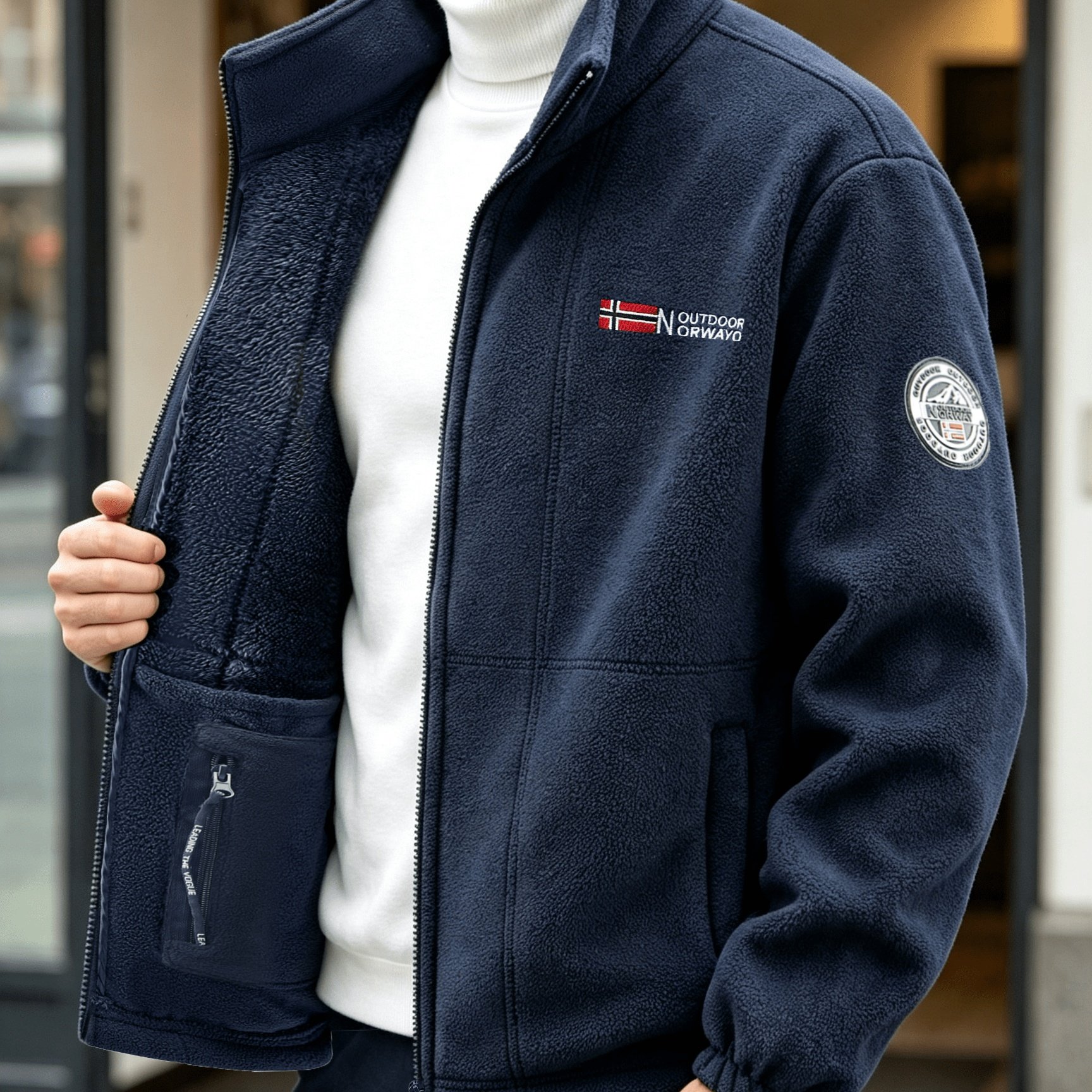 TEMU Men's Thickened Stand Collar Jacket For Autumn/winter, Full-zip Autumn/winter Outerwear, Machine Washable Autumn/winter Warm Garment, Loose