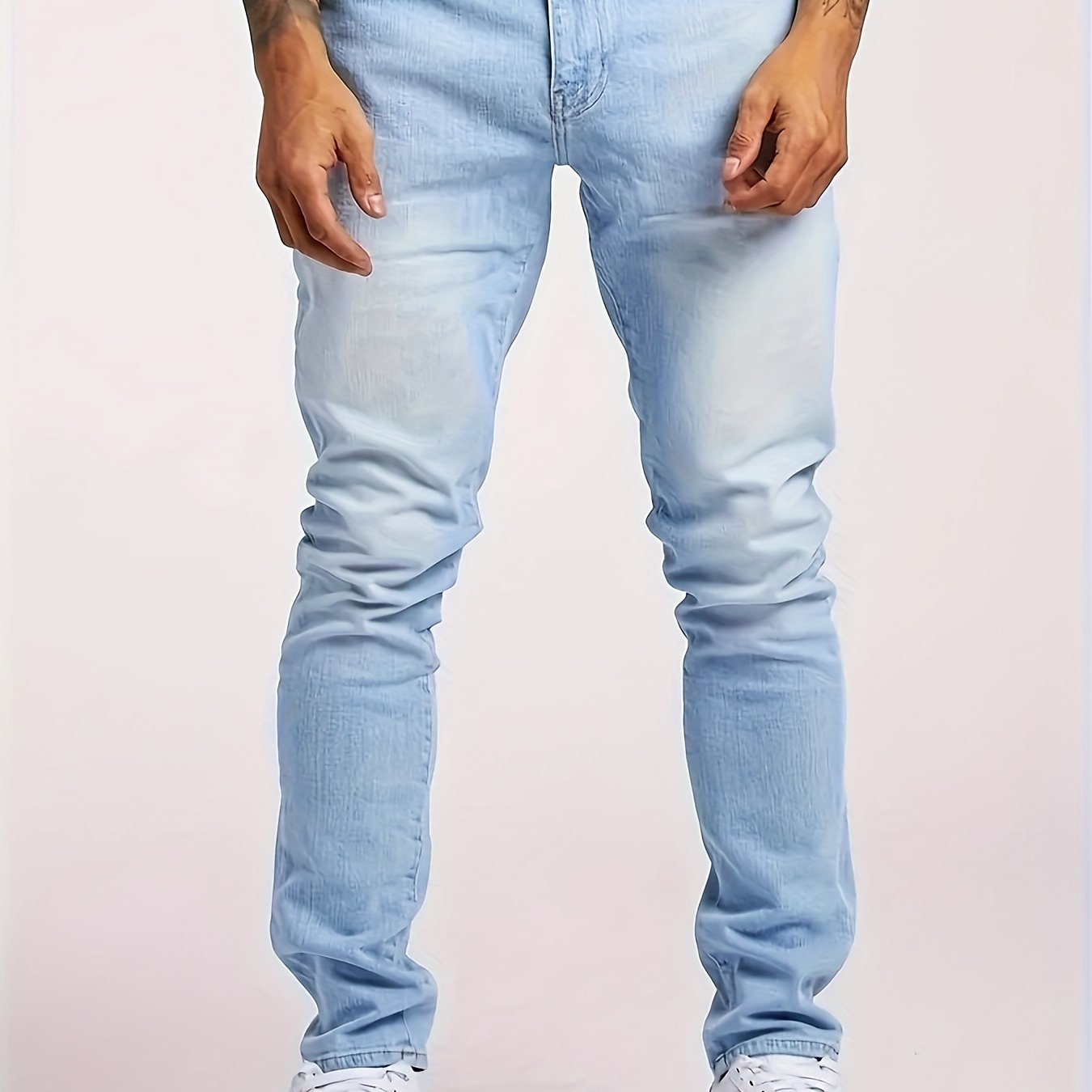 Men's Slim-fit Stretch Denim Jeans - Mid--washable Casual Streetwear With Water-washed Texture, Solid Color For Urban Fashion