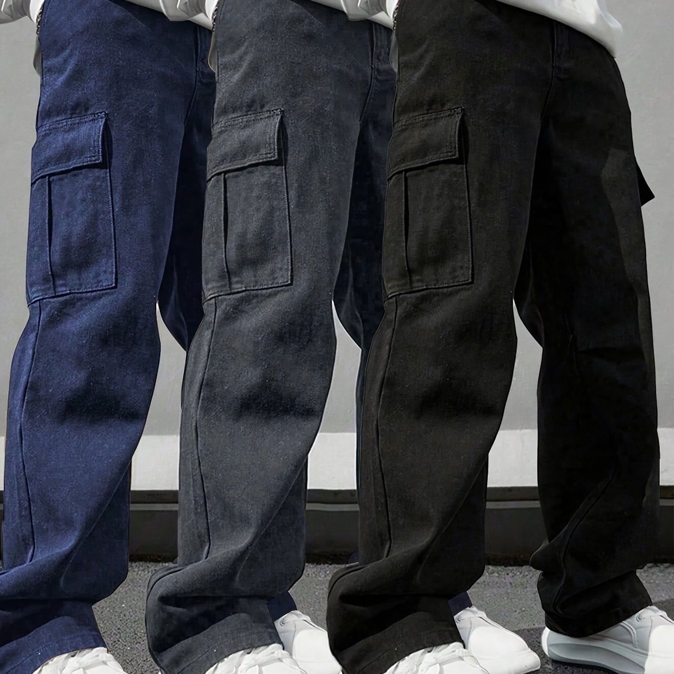 3pcs Set, Multi-pc, Boys' Cargo Pants, Long Length, Mid-large Kids' Size Sweatpants, Casual Jogger Pants, Multi-pocket Straight-leg Pants, Perfect For Outdoor