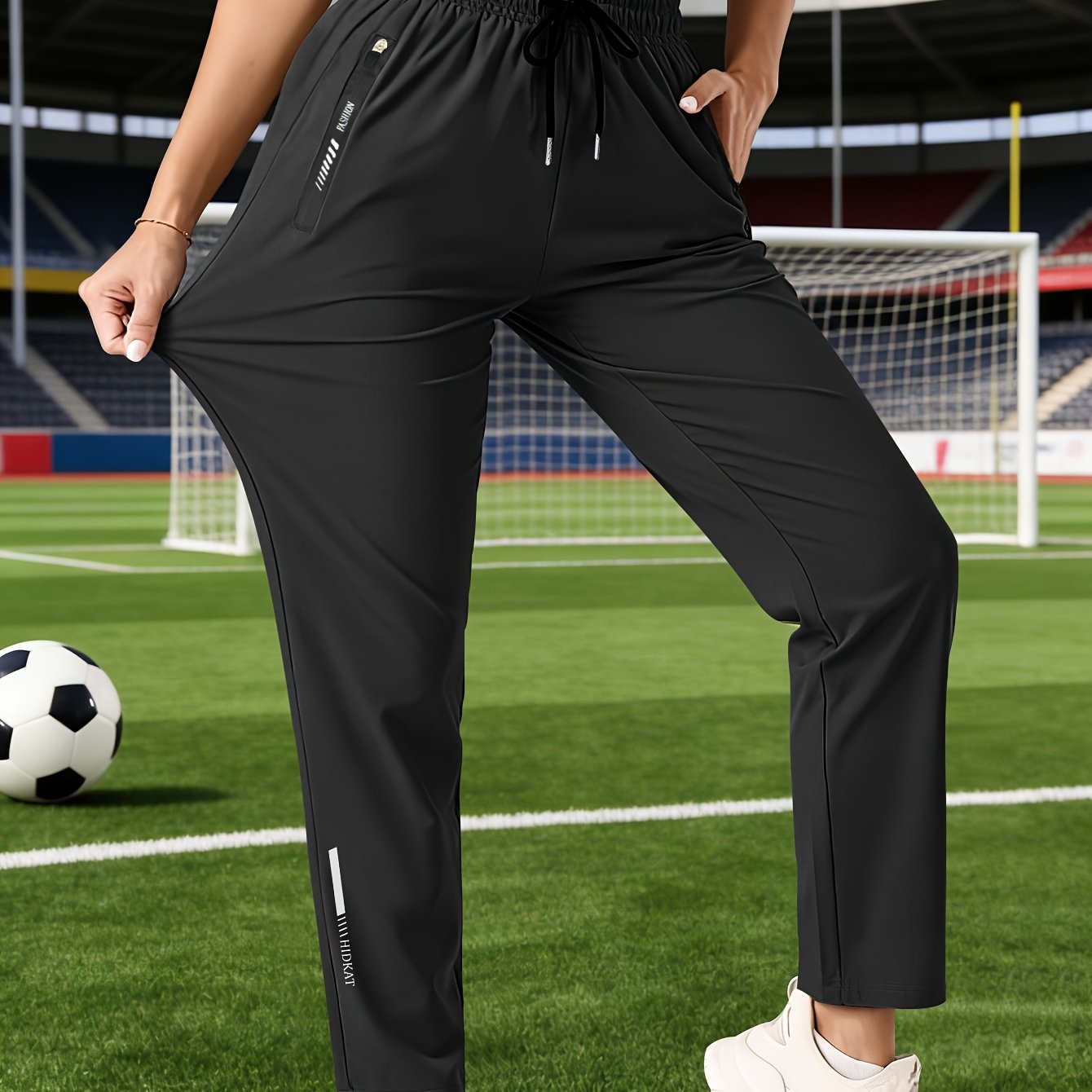 Women's Fashionable Casual High-stretch Pants With Drawstring Waist, Letter Print Zipper Pocket, Suitable For S,, Outdoor, And Daily Wear