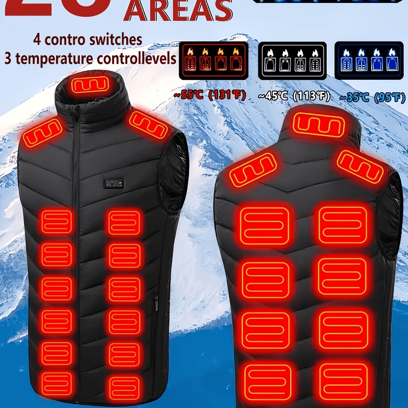 TEMU Men's Heated Jacket Vest For Winter - 28 Heating Zones Usb Electric Heated Clothing For Outdoor, Fishing, Hiking, Camping, Skiing, Commuting -