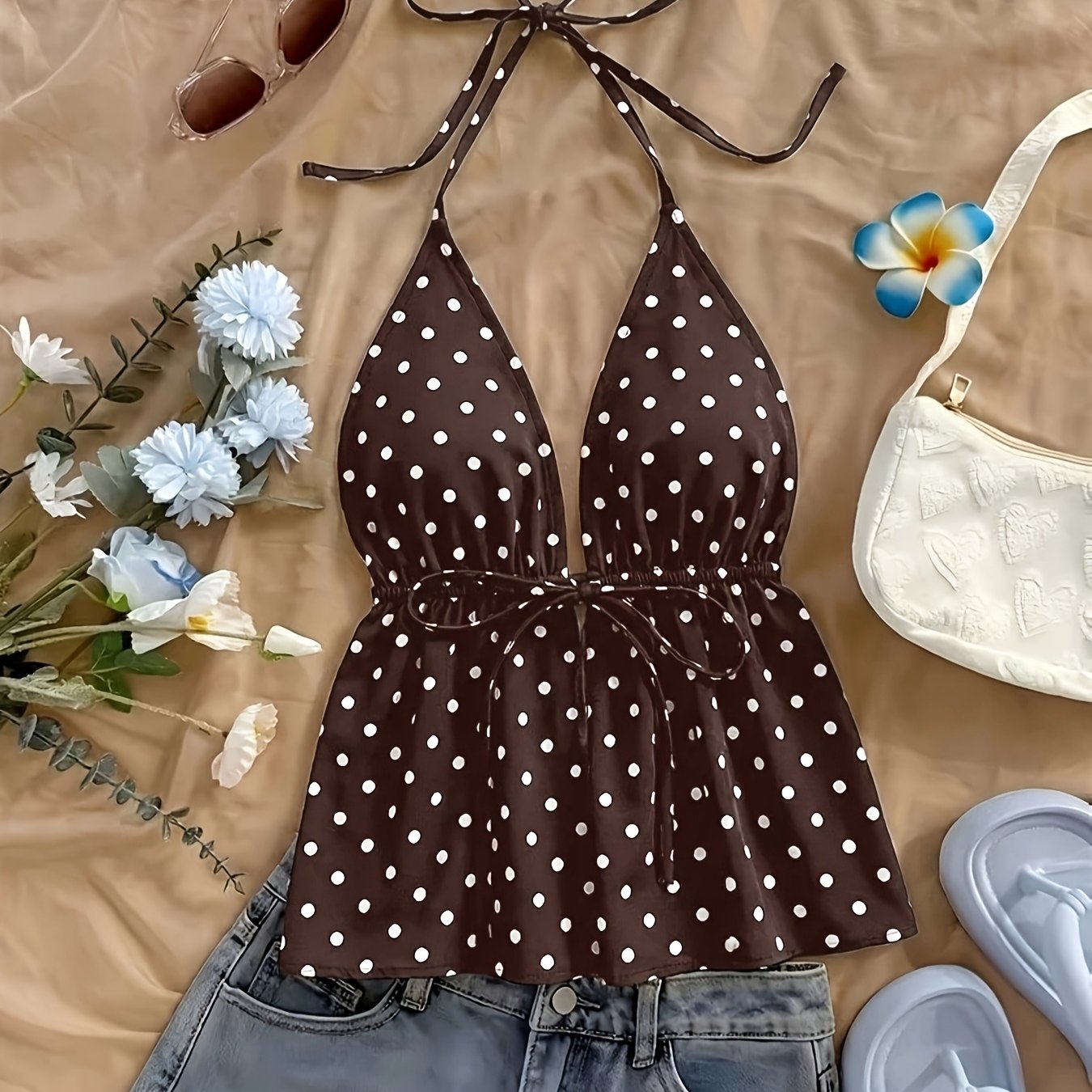 TEMU Top Donna Senza Schiena con All'americana - Camicetta Stile Blusa con Scollo Profondo a V, Spalline Regolabili, e , per Look Casual, Spiaggia,