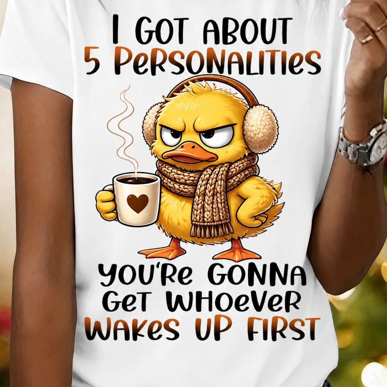 TEMU Funny Duck T-shirt With 5 Slogans & Coffee - 100% Cotton 180g Casual Round Neck Short Sleeve Tee Suitable For , Machine Washable For, Casual