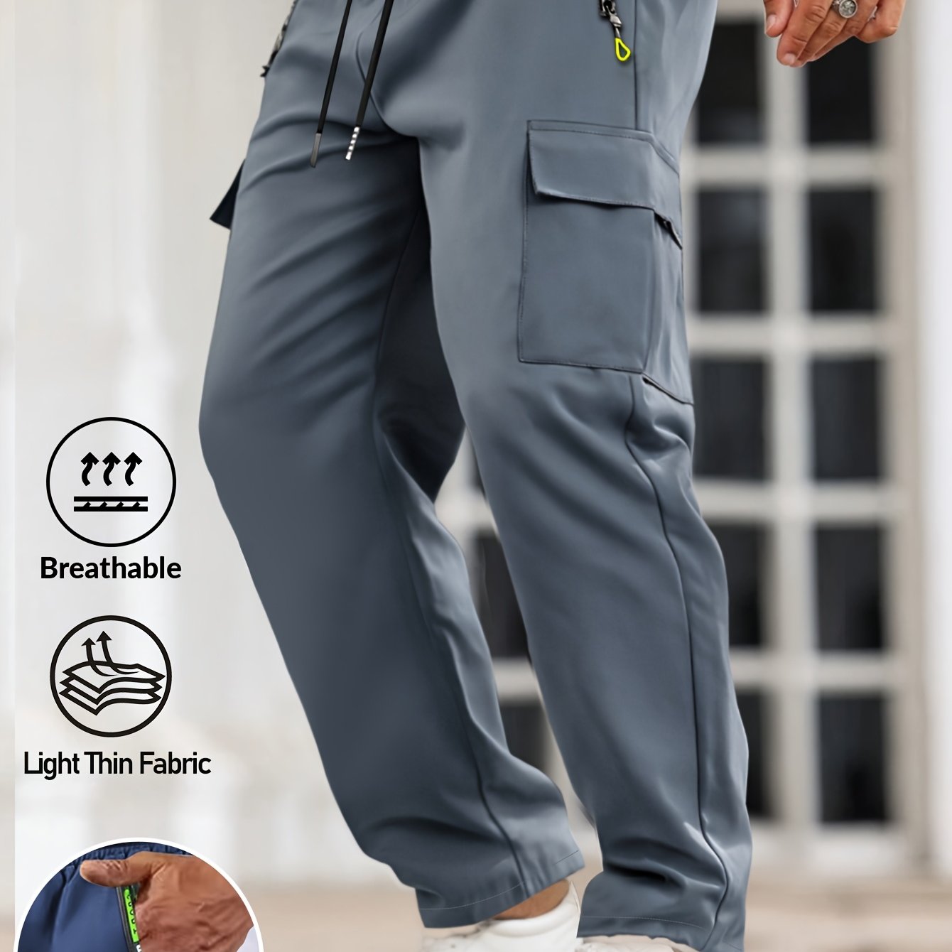 E-shop Herren Outdoor Freizeit Cargo-Hose, Leicht Atmungsaktiv, -Reißverschlusstasche Design, Mehrfachtaschen, Freizeit Outdoor Kleidung