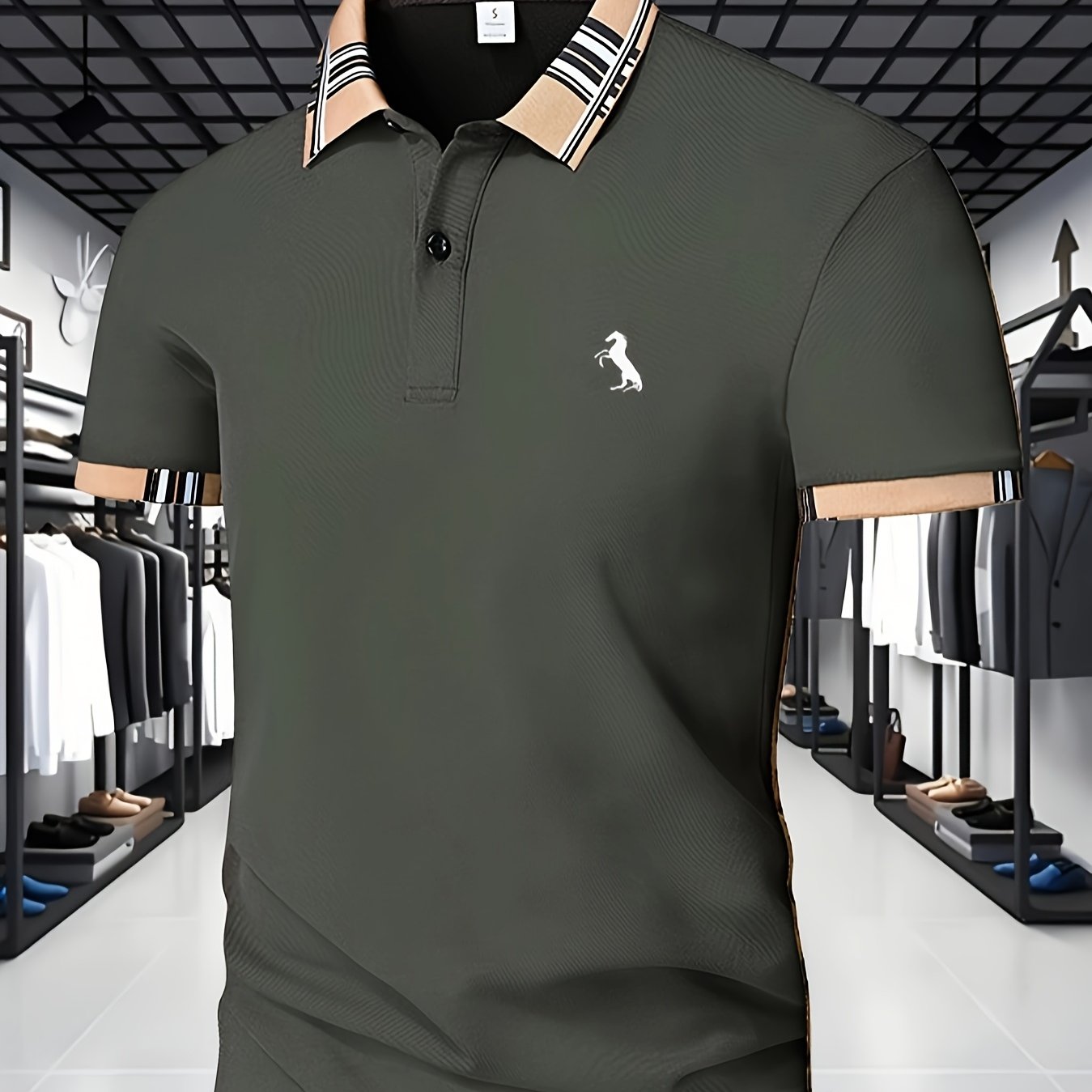 TEMU Men's Outdoor Golf Print T-shirt, Simple And Fashionable Shirt, Hot Selling Business Casual, Breathable Short Sleeve Collar Clothing