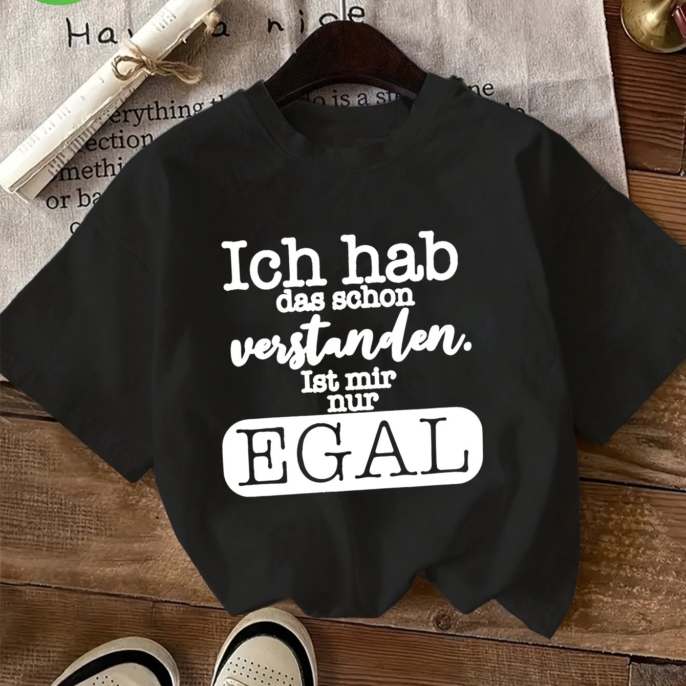 Plus Size, Deutsches Sprichwort Buchstaben Print Vielseitiges Damen Kurzarm T-shirt