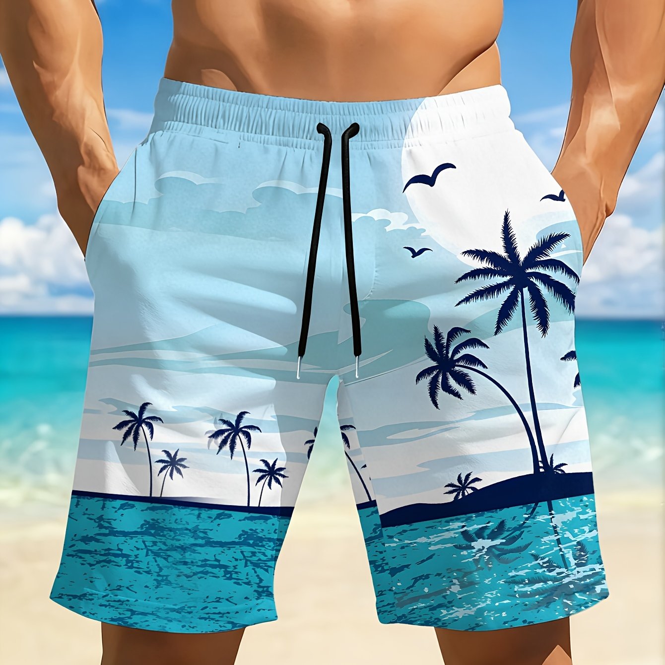 TEMU Men's Quick-dry Swim Trunks With Vibrant Geometric 3d Print | Casual, Regular Fit, Perfect For Beach, Pool, Gym, And Outdoor Activities, Fabric