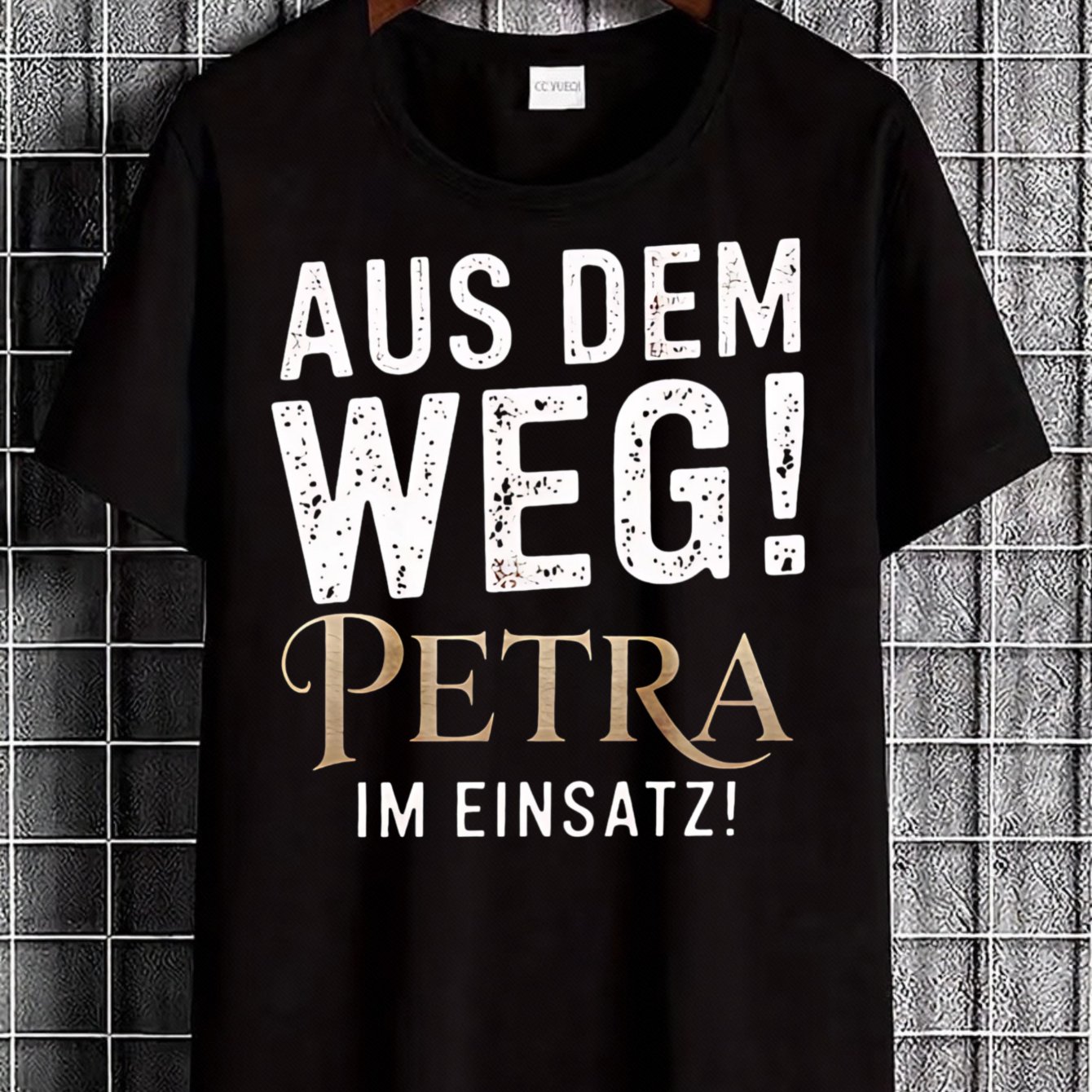 Image of German Style Men's T-shirt With Text And Golden Lettering Petra Perfect For Casual Wear And Gift For