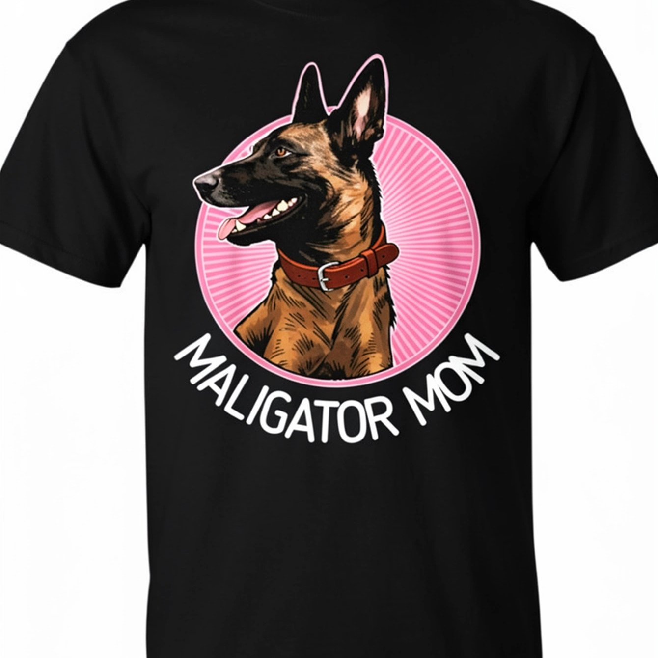 TEMU Belgian Mom Malinois Lover T-shirt, Casual Crew Neck, Regular Fit, Long Sleeve, Stretch Fabric, Perfect Gift For