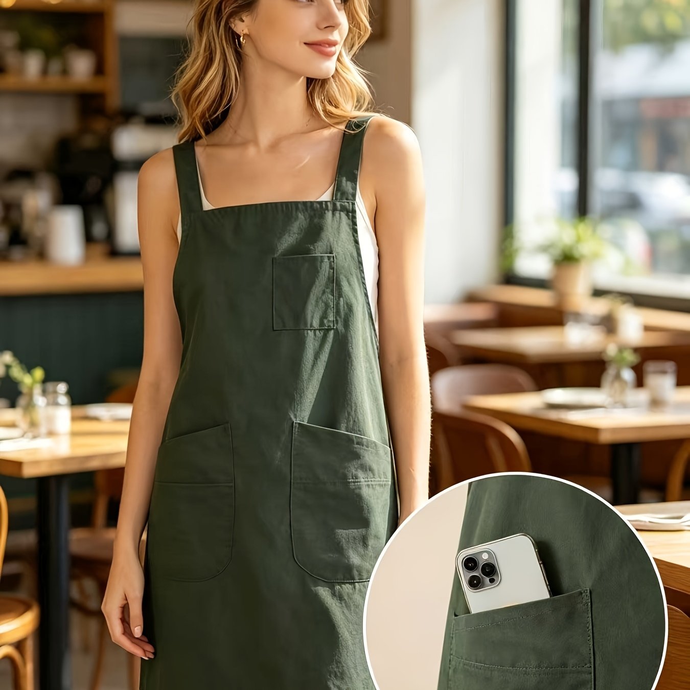 TEMU Tablier à uni et tendance pour adultes, tablier de travail respirant à la taille, combinaison d'été pour cuisine, traiteur et ménage, vêtement