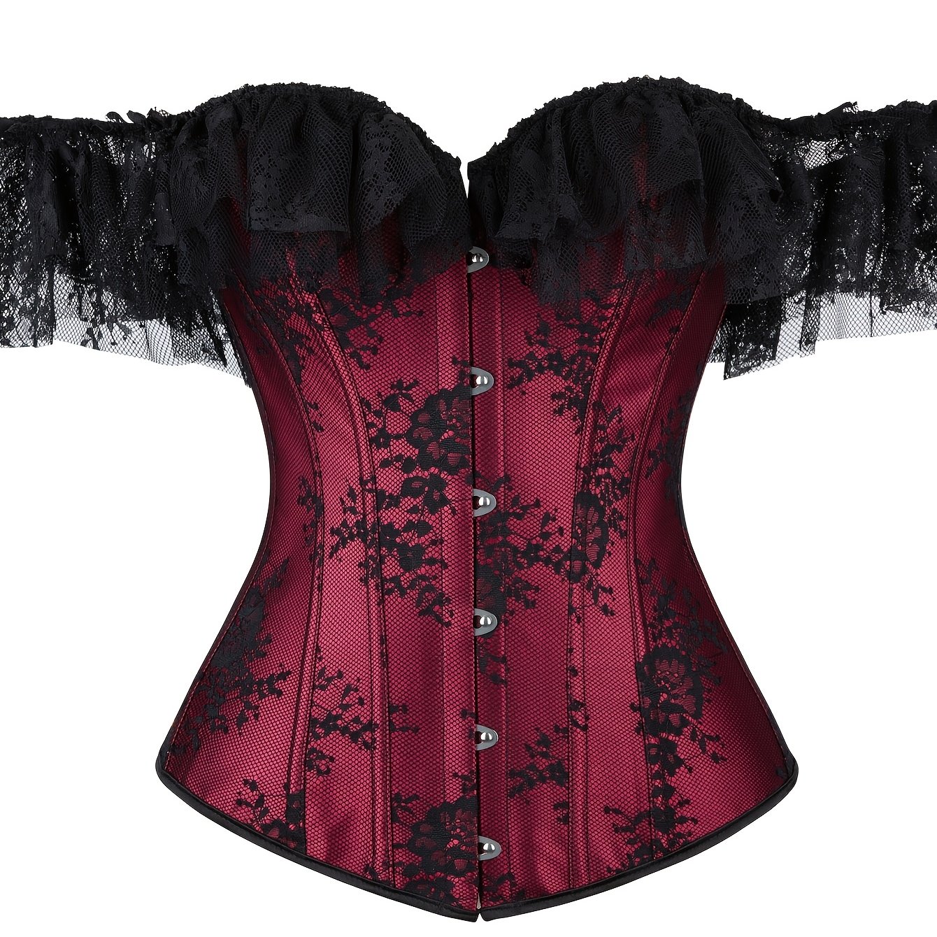 TEMU Plus-size Women's Corset Top Lace Off Shoulder Boned Overbust Corset Bustier Bodyshaper Lingerie Top