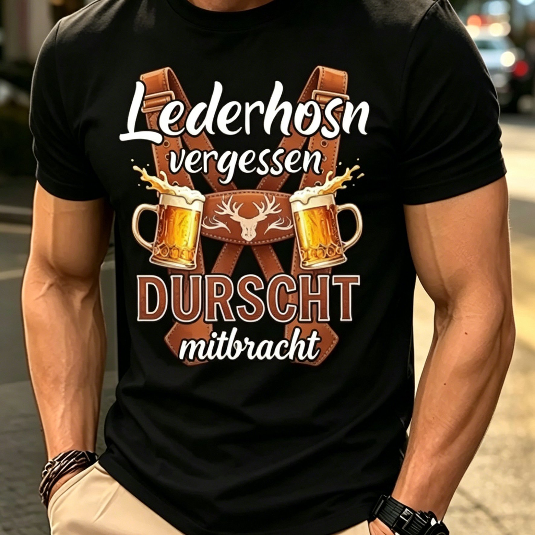TEMU Men's Oktoberfest Beer Mug Graphic T-shirt, German Festival Crew Neck Short Sleeve Tee