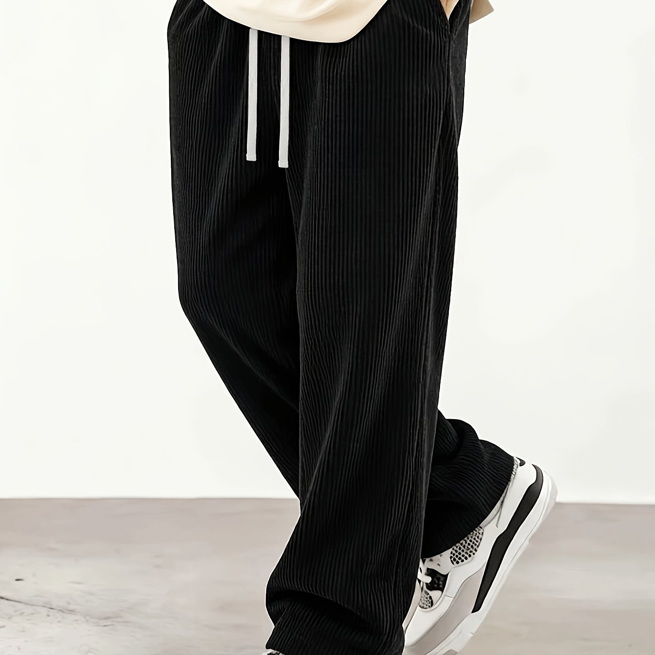 TEMU Men's Corduroy Pants, Style With Drawstring Elastic Waist, Straight-leg Sweatpants, Fashionable Casual Sport Long Pants, Suitable For Home And