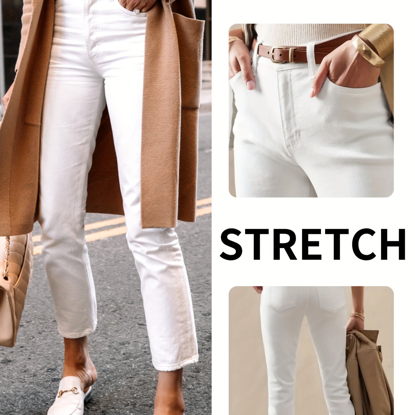 25aw White Fashion Slim Fit Jeans