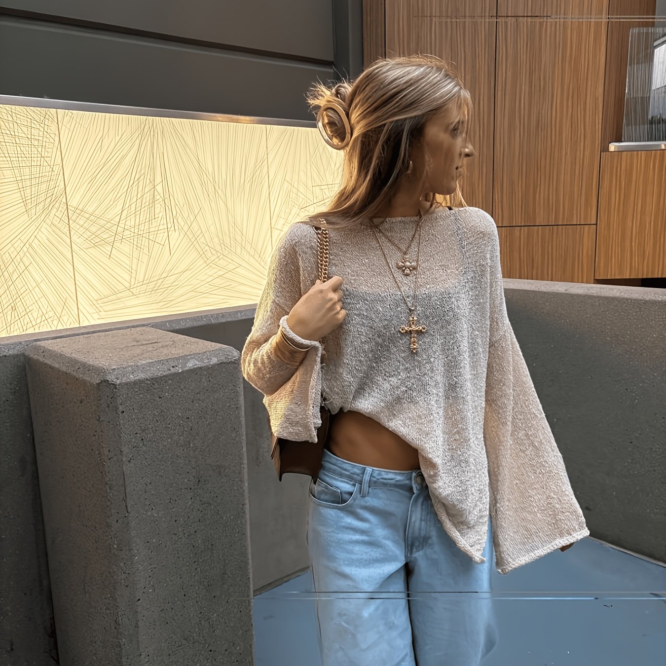A Slightly Translucent Pullover For Women, A Thin, Loose, Casual And -back Style That Can Hide . A Simple And Versatile Top For Daily Commuting, Soft, Comfortable And Breathable