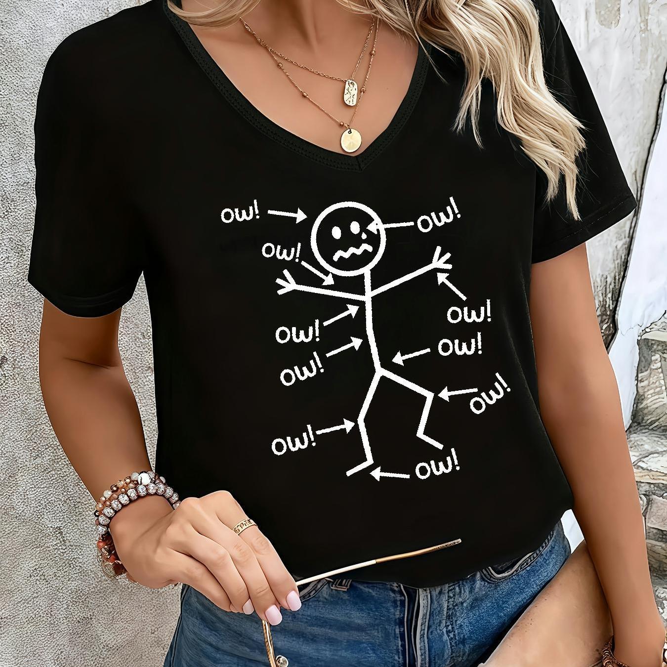 TEMU Plus Size, Large V-neck Short-sleeved Shirts Hql20260322063 Not Lazy Energy Saving Mode German Humor Quote V-neck Oversized Loose Fit For A Plus