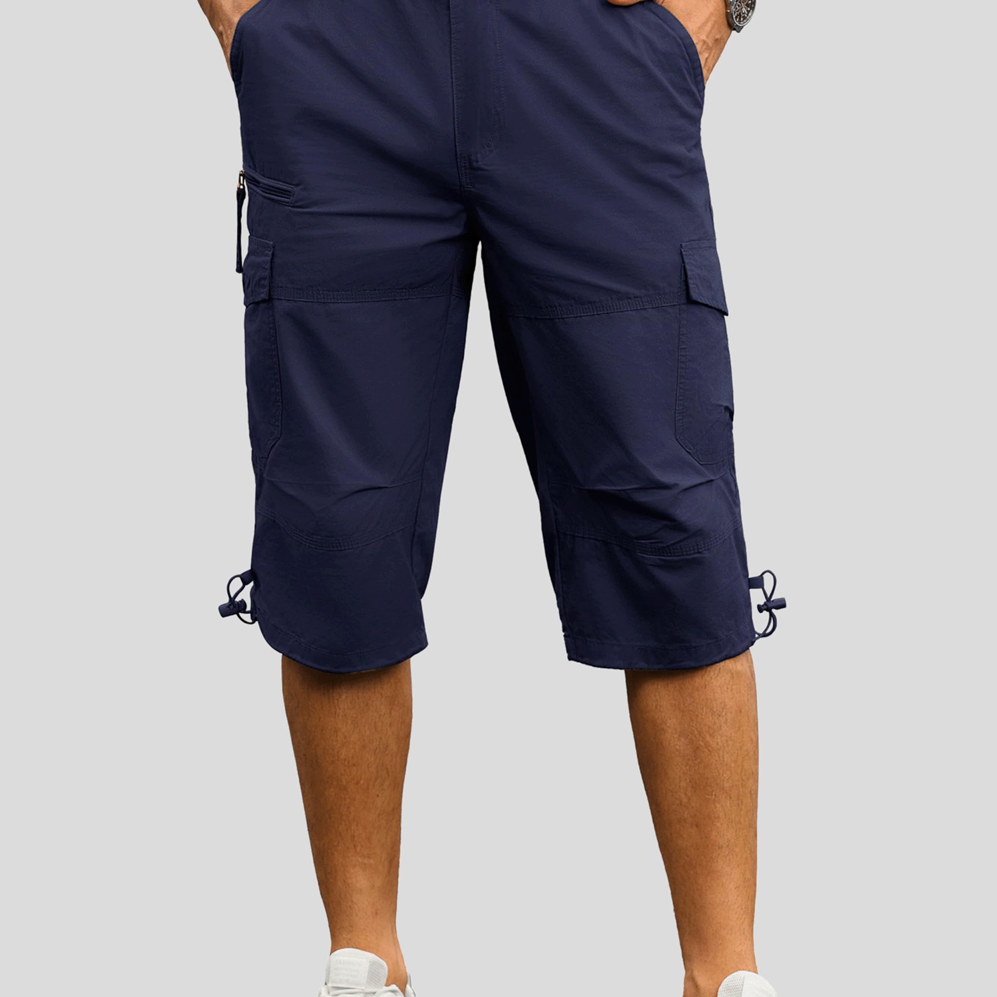 Image of Men's Cargo Shorts Mid-length Below Knee Capris With 7 Pockets Elastic Waistband Casual Shorts Capri Pants For Hiking Camping Spring Summer Fall Work Daily Wear