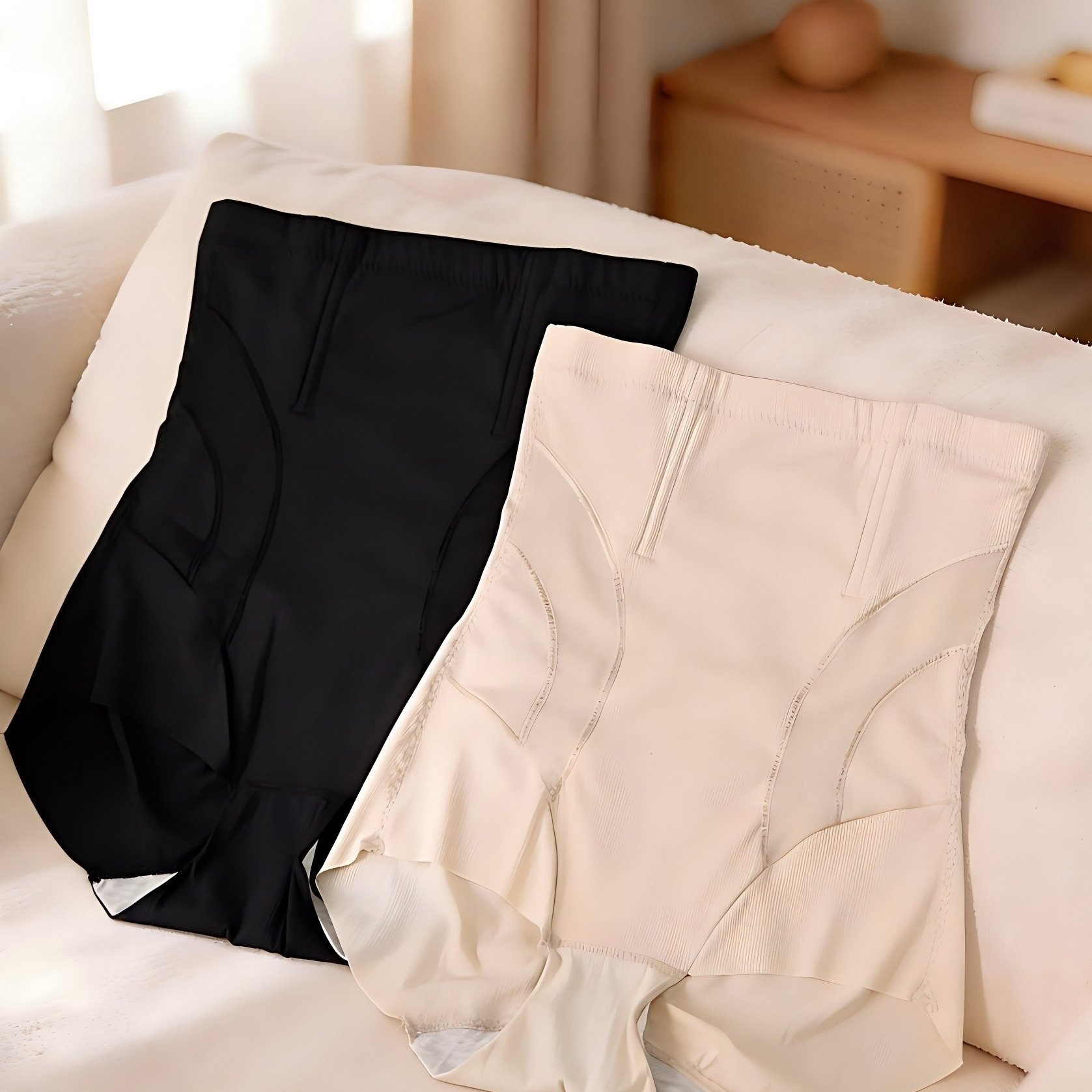 Image of 2pcs Women' High Waisted Tummy Control Underwear - Full Coverage Firm Compression Shapewear, Soft Body Shaper Panty Suitable For Postpartum, Gym, Casual Attire, No Chest Pads & Triangle Briefs