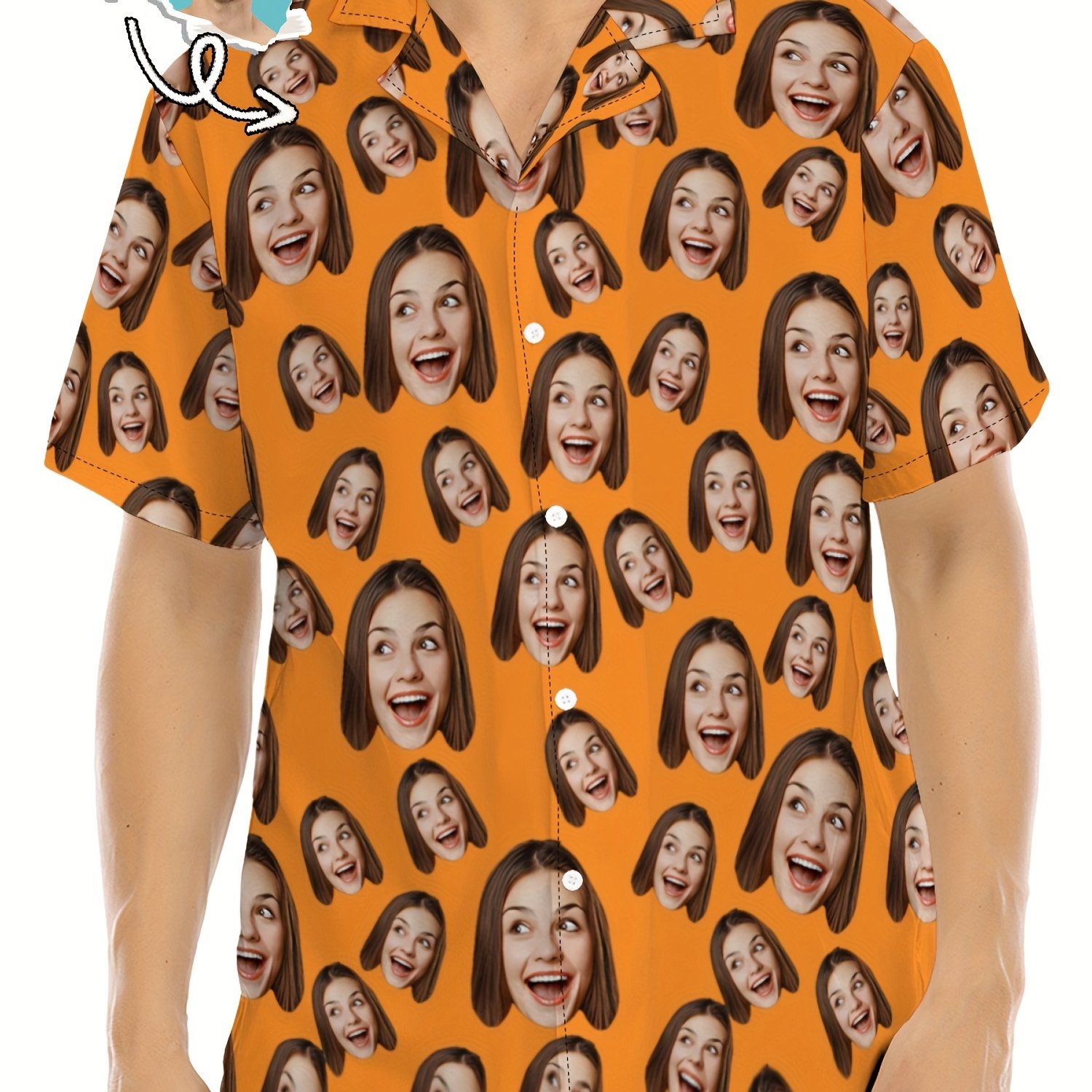 TEMU Custom Portrait Men's Hawaiian Shirt | With Full Face Images, With Lapel Collar And Button Details, Regular Fit For Adults