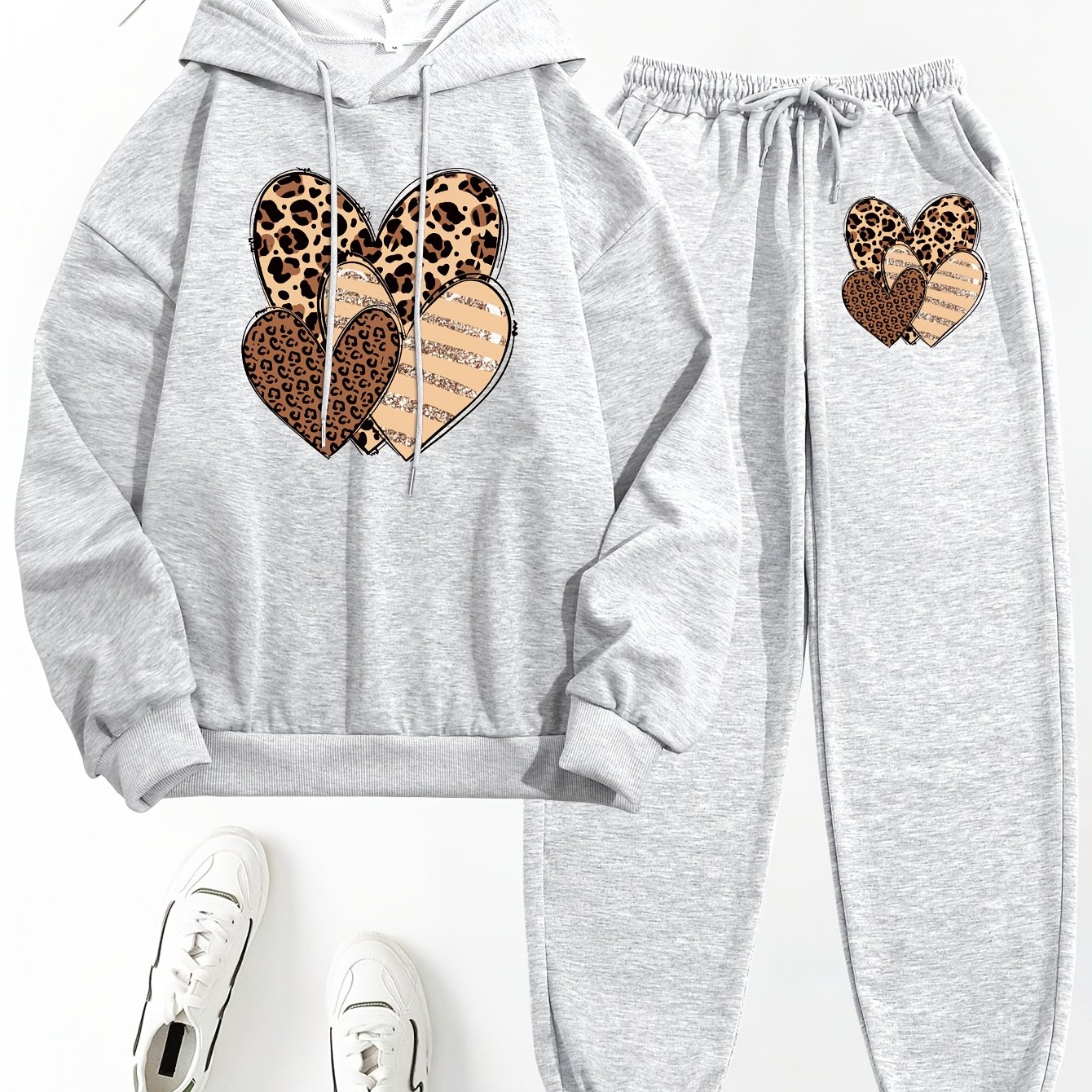TEMU Women's 2pcs Set, Printed Hooded Top And Pants Set, Women's Clothing