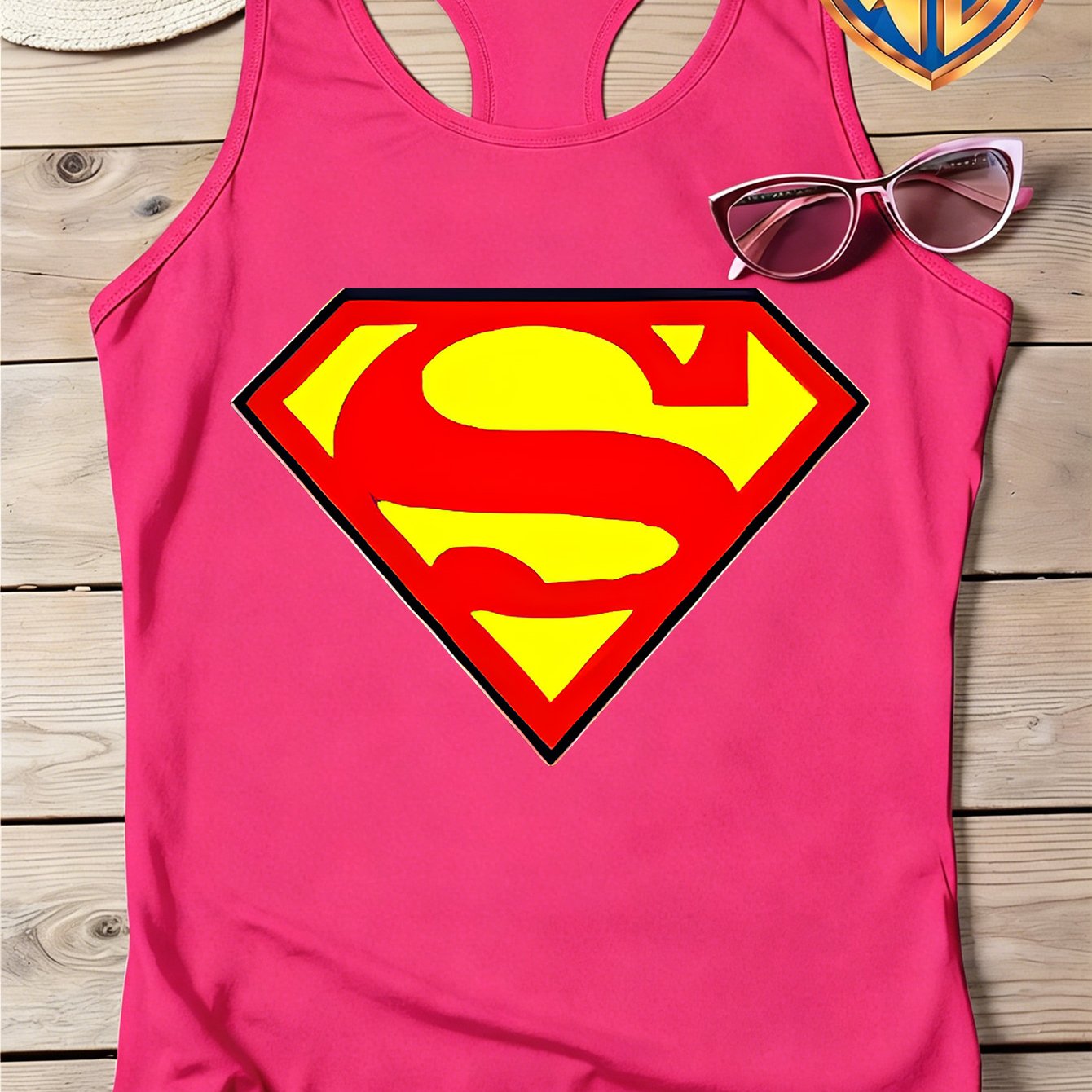 TEMU Warner Licensed 2026 Summer Women's Y-back Tank Top, Superman Block Logo Pattern Print Fashion Casual Vest, Multiple Colors