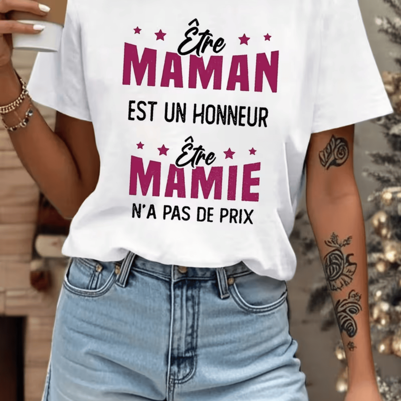 TEMU T-shirt pour femme avec française « Être maman est un , est inestimable » - Haut décontracté à manches courtes et col rond, idéal cadeau pour et