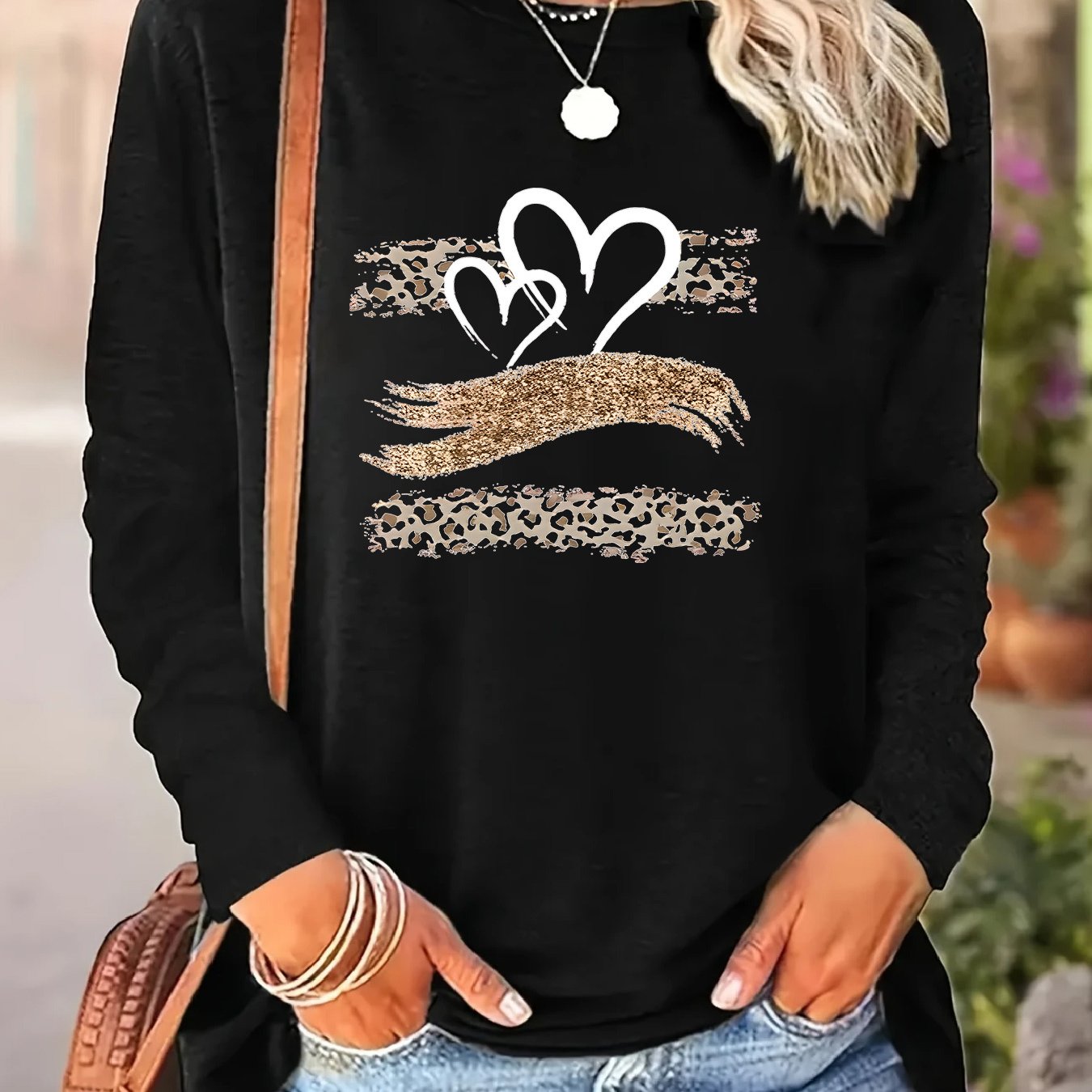TEMU Plus Size, Women's Plus Size Oversized Long Sleeve T-shirt - Elastic Polyester Blend Blouse, Machine Washable Casual & Office Wear, Round Neck