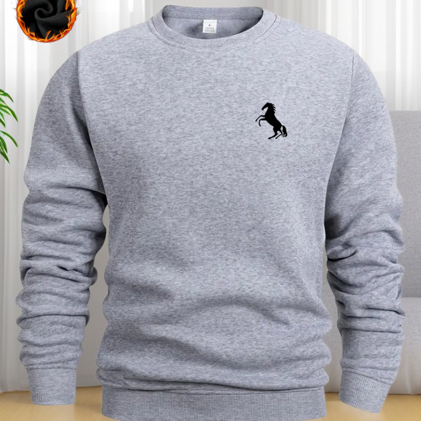 TEMU Men'-piece -lined Thickened | Minimalist Logo Sweatshirt, Printed Simple Loose Fit Versatile Casual Top, Autumn/winter Long-sleeve Base Layer,