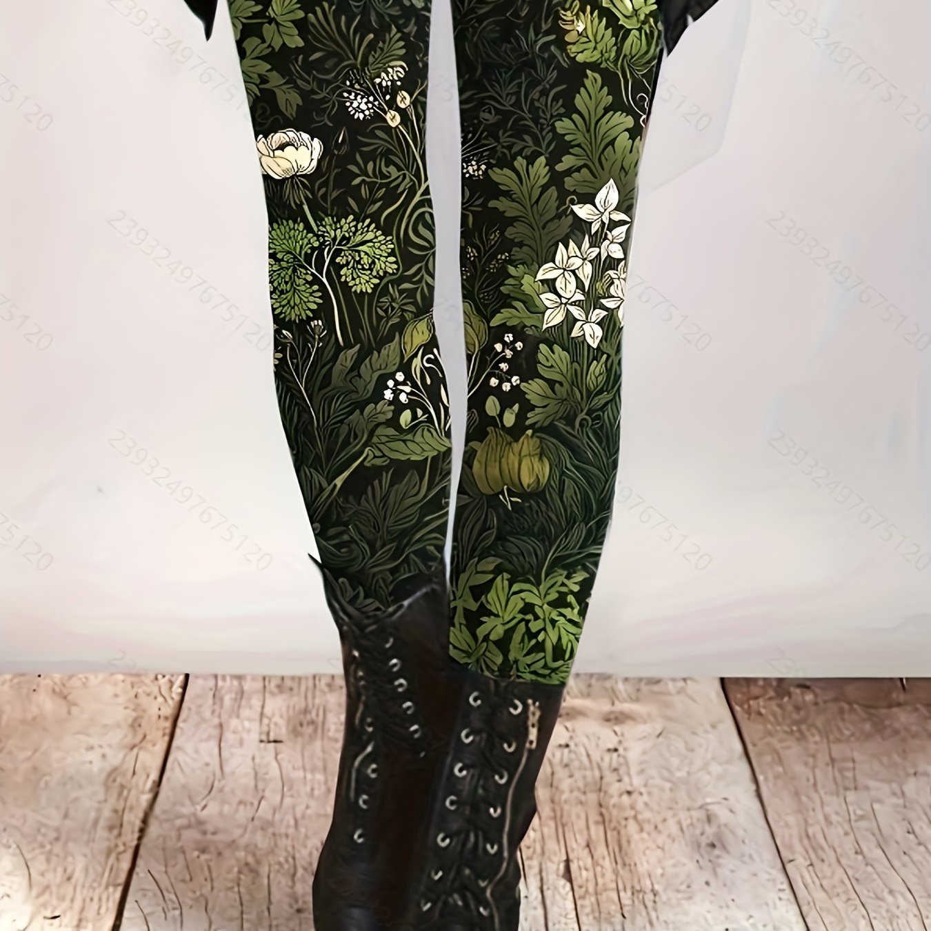 Plus Size, Floral Print Leggings Plus Size Digital Tight Pants