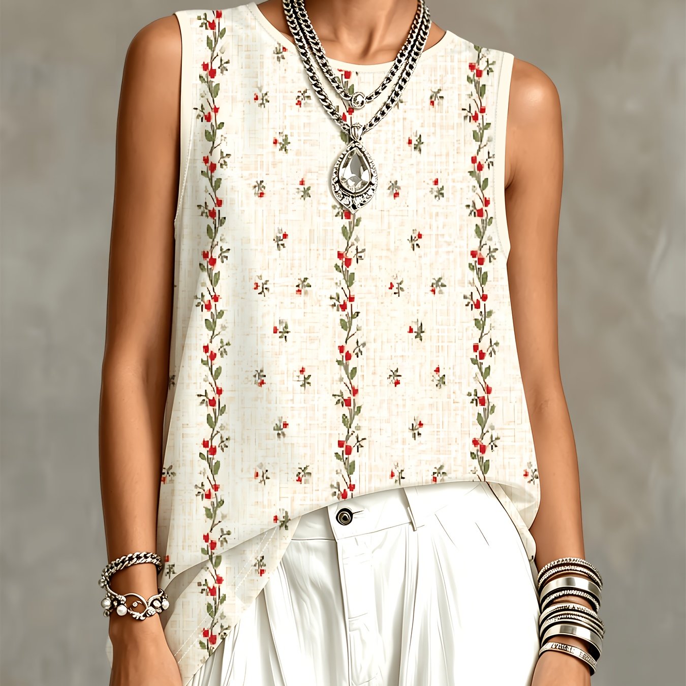 TEMU Retro Sleeveless Top For Women, Summer Loose Vest, Casual Literary Style Outfit