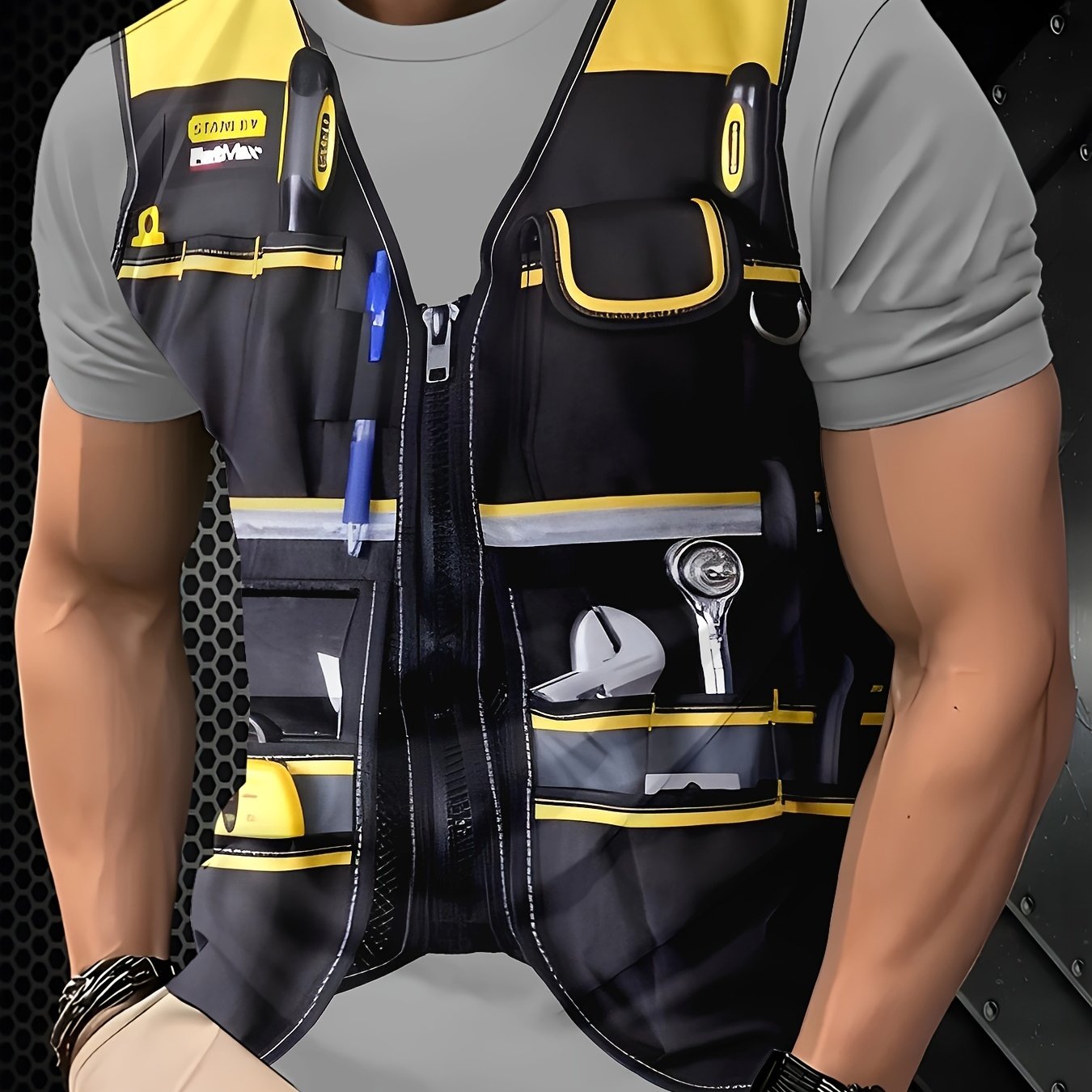 TEMU Men's Round Neck Short Sleeved, Auto Repair Construction Tool Vest With , Suitable For Fishing, Basketball, Camping, Fitness And Swimming,