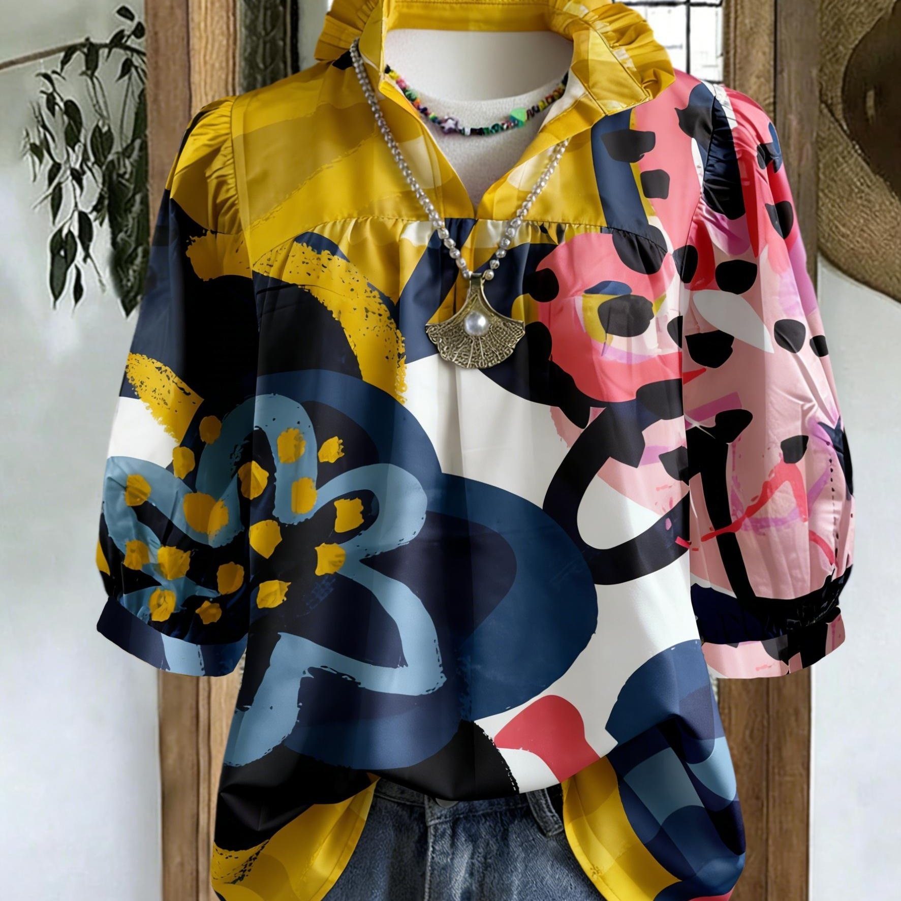 E-shop Frühlings- und Sommer-Damenhemd, farbenfroher Druck, kurzärmelig, Damen-Halbarmbluse, Camping, Urlaub, Party, Reise, Strand, lässiges Damenhemd