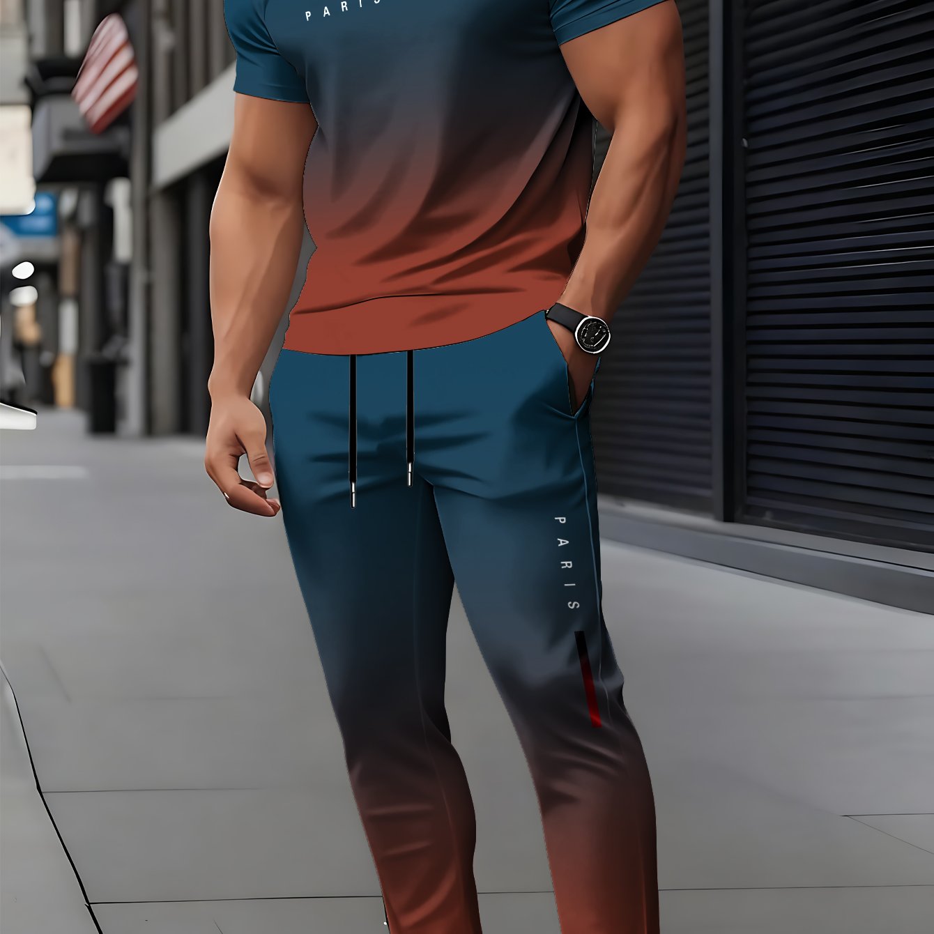 TEMU Ensemble T-Shirt à Manches Courtes et Pantalon pour Homme avec , Design Élégant et Décontracté à Col Rond en Légèrement Élastique, Idéal pour un