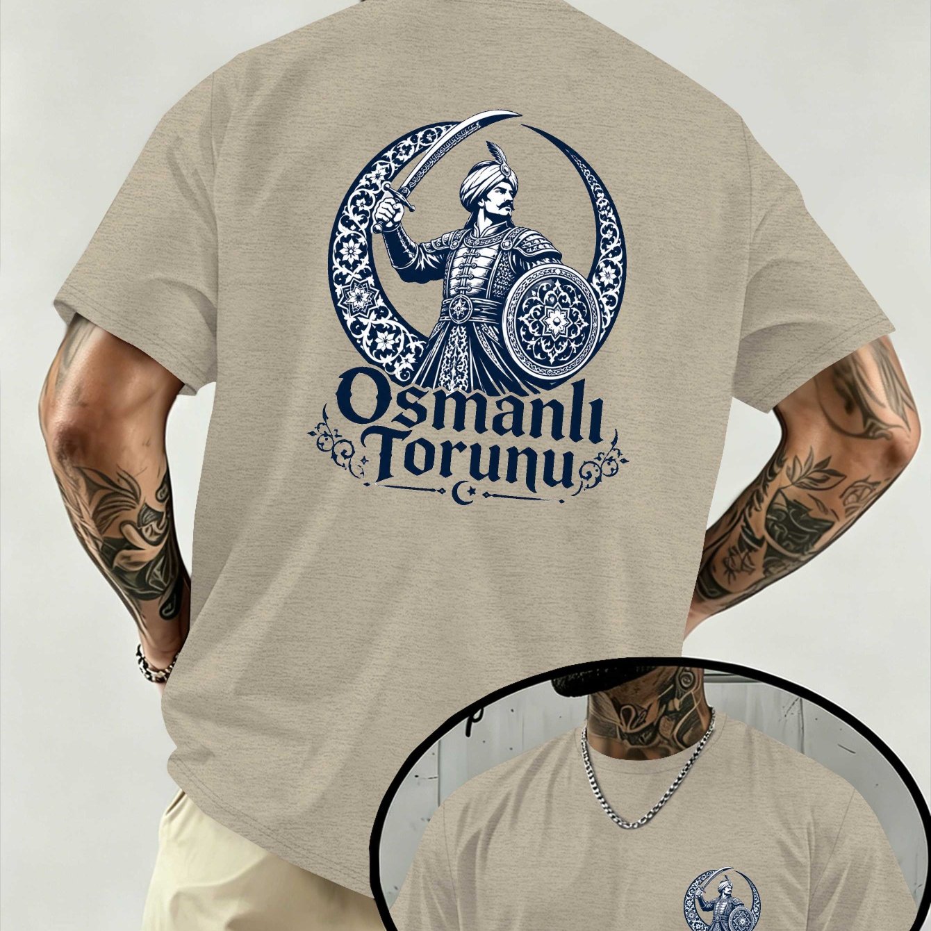 TEMU Warrior Crescent Ottoman Descendant Men's Spring Summer Printed Short Sleeve Top, Relaxed Fit, Breathable Moisture Wicking Transfer T-shirt