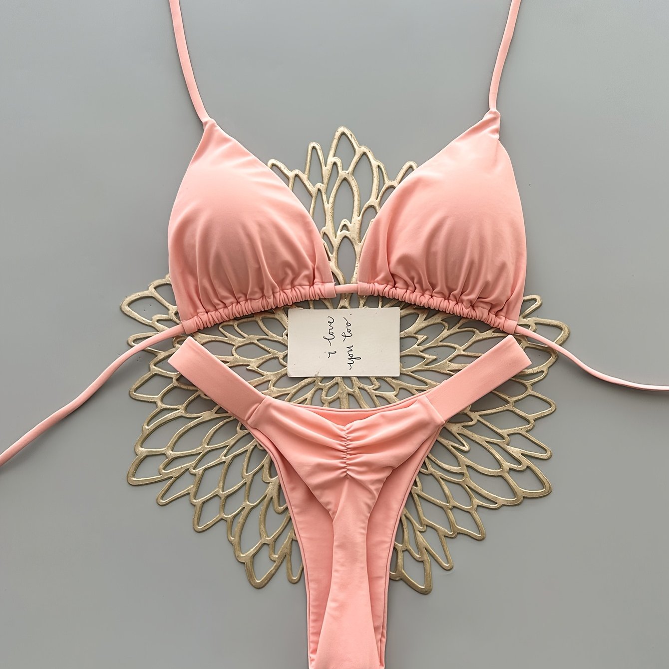 TEMU Solid Color Split Swimsuit Premium Bikini Set