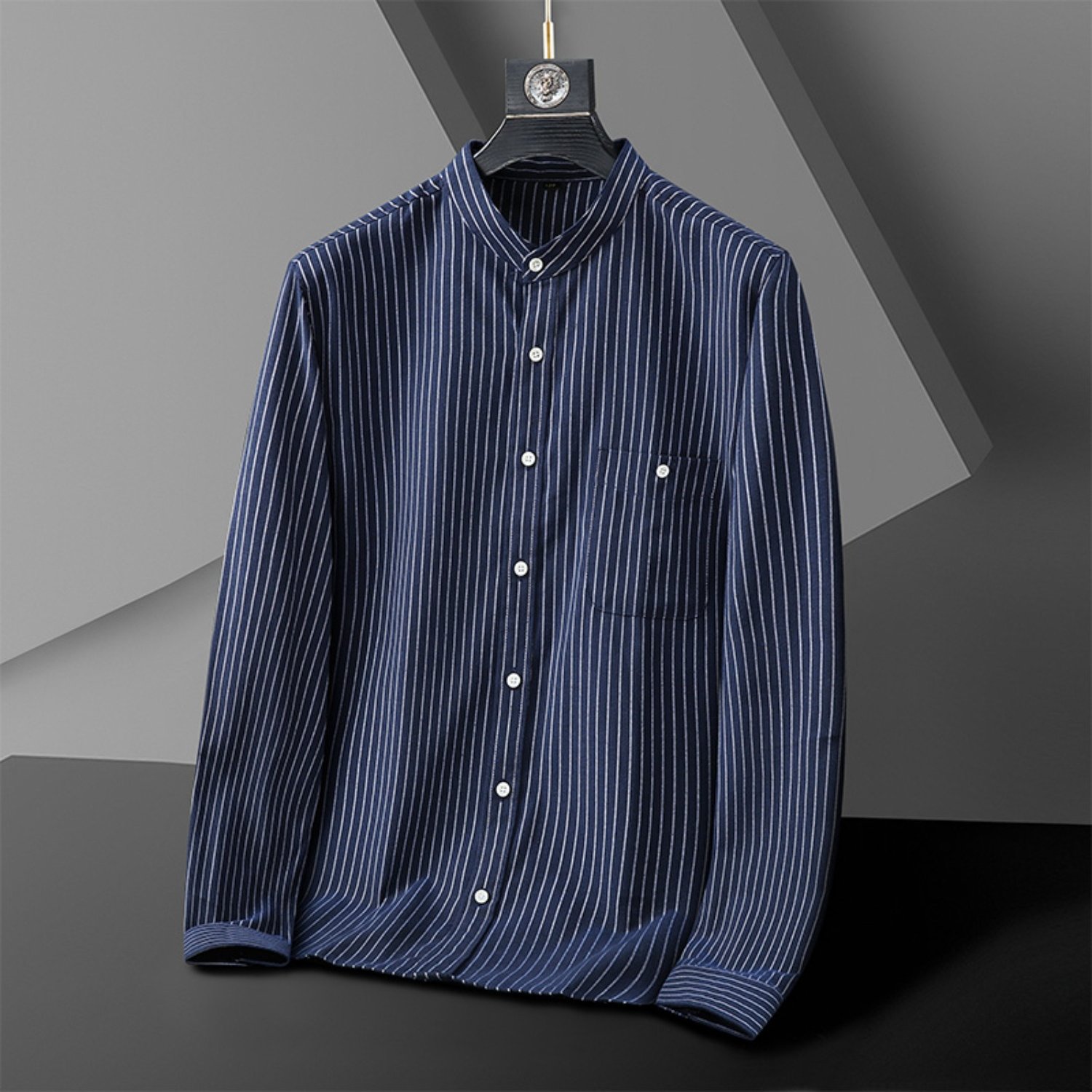 Image of Large Size Autumn And Winter Collar Long-sleeved Striped Shirt Casual Loose Plus Guy Brother Casual Fashion Summer, Plus Size
