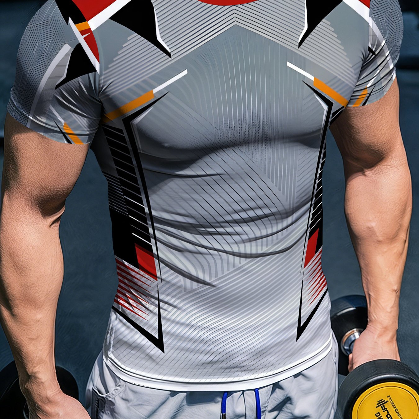 TEMU [print Design-not Textured] [flame Edge Suit] Men's Training Base Layer, T-shirt, Breathable, Quick-dry, Round Neck, Short Sleeve, Fitness,