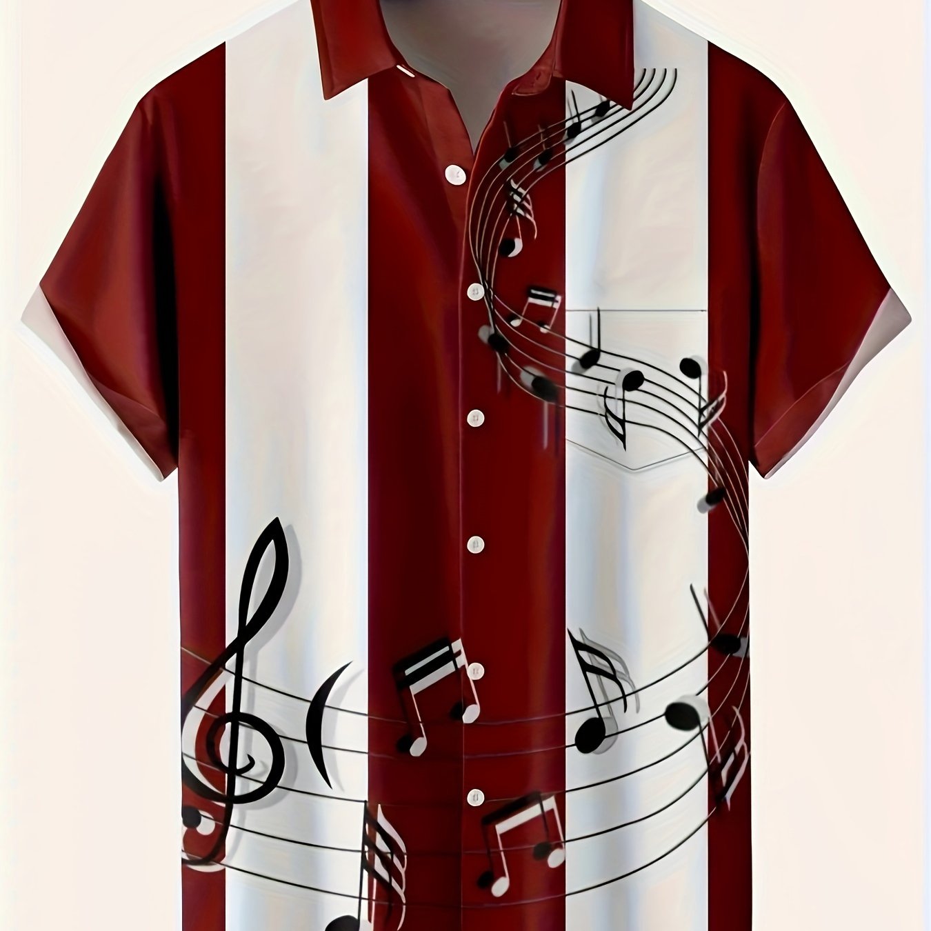 TEMU Men' Note Block Short Sleeve Button Shirt Summer Hawaiian Vacation Top, Plus Size