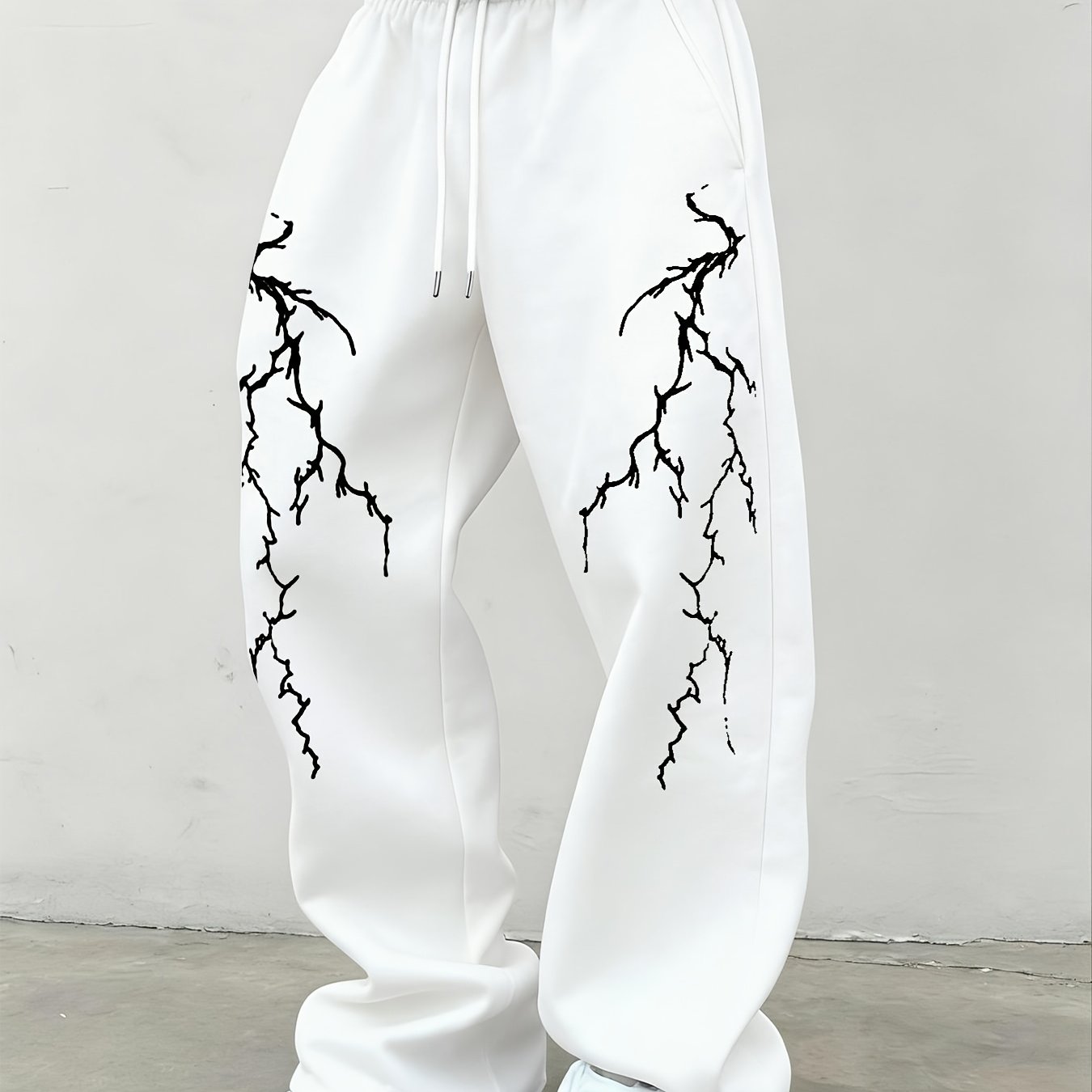 TEMU Men's Versatile Lightning Pattern Print Drawstring Loose Casual Sports Pants, Spring And Autumn Men's Outdoor Home Casual Pants
