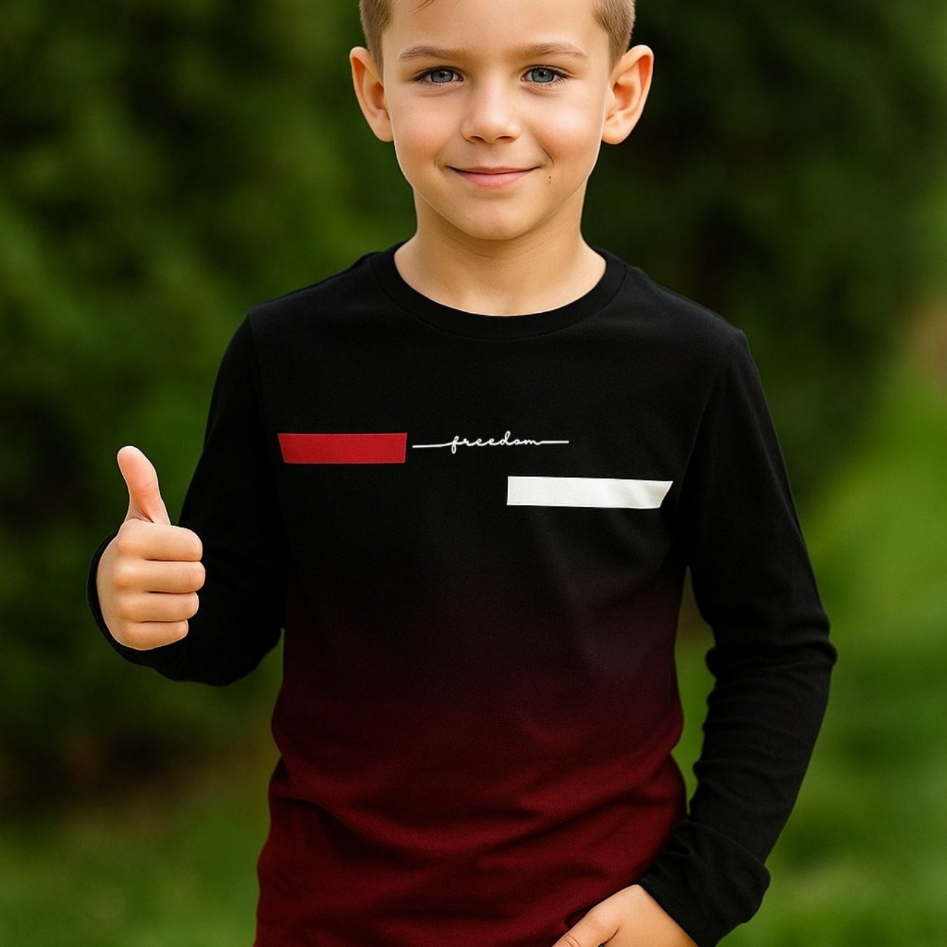 Personalized Long-sleeve Top: Featuring A Unique Black And Red Gradient Style, Incorporating The "" Element, It A Comfortable And Attitude-driven Outfit