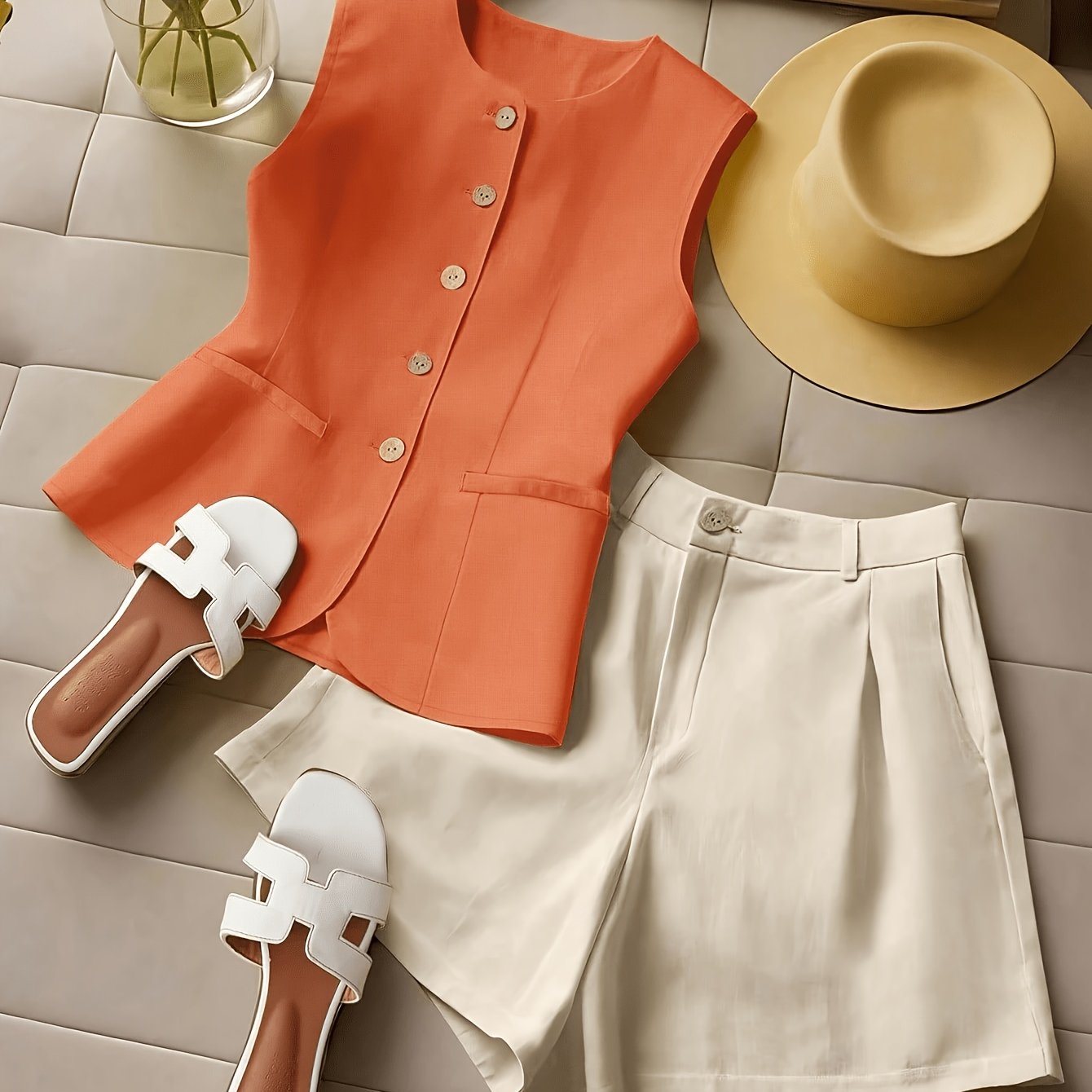 TEMU Women's Casual Solid Top And Shorts Set
